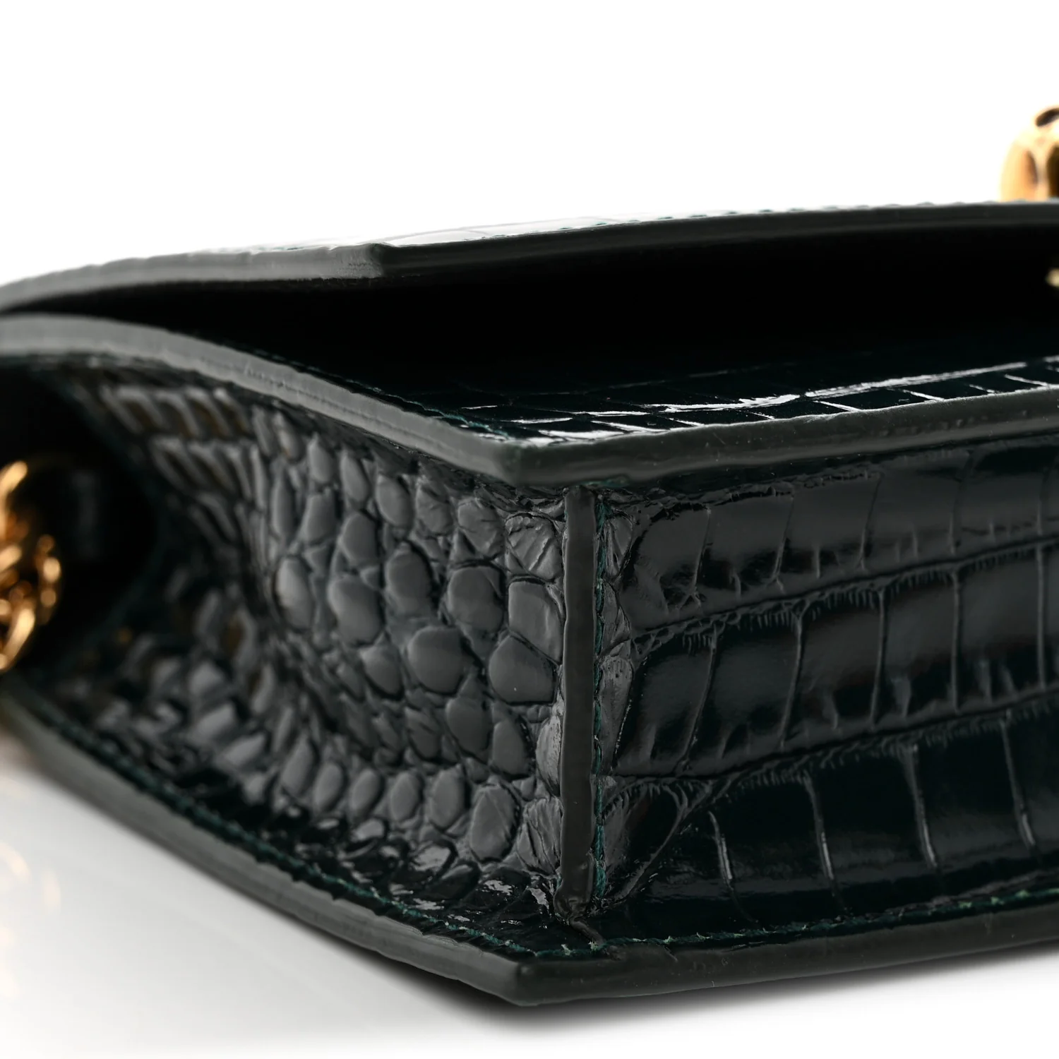 Glazed Calfskin Crocodile Embossed Small Skull Shoulder Bag Green
