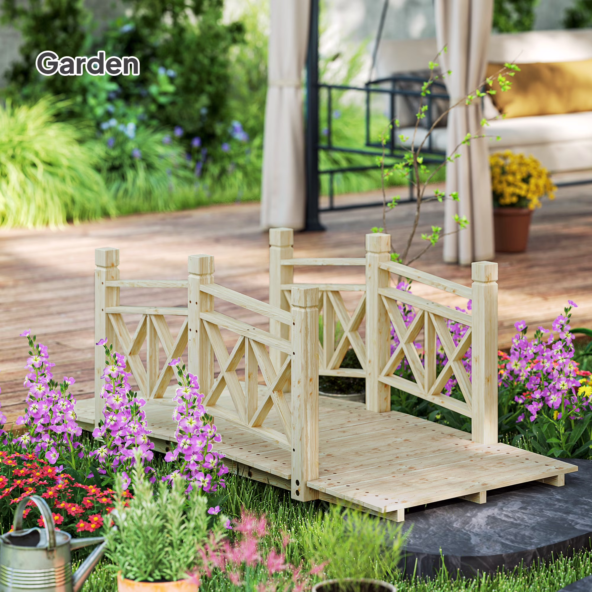 4.7ft Garden Bridge Arc Wood Footbridge Decorative Pond Bridge