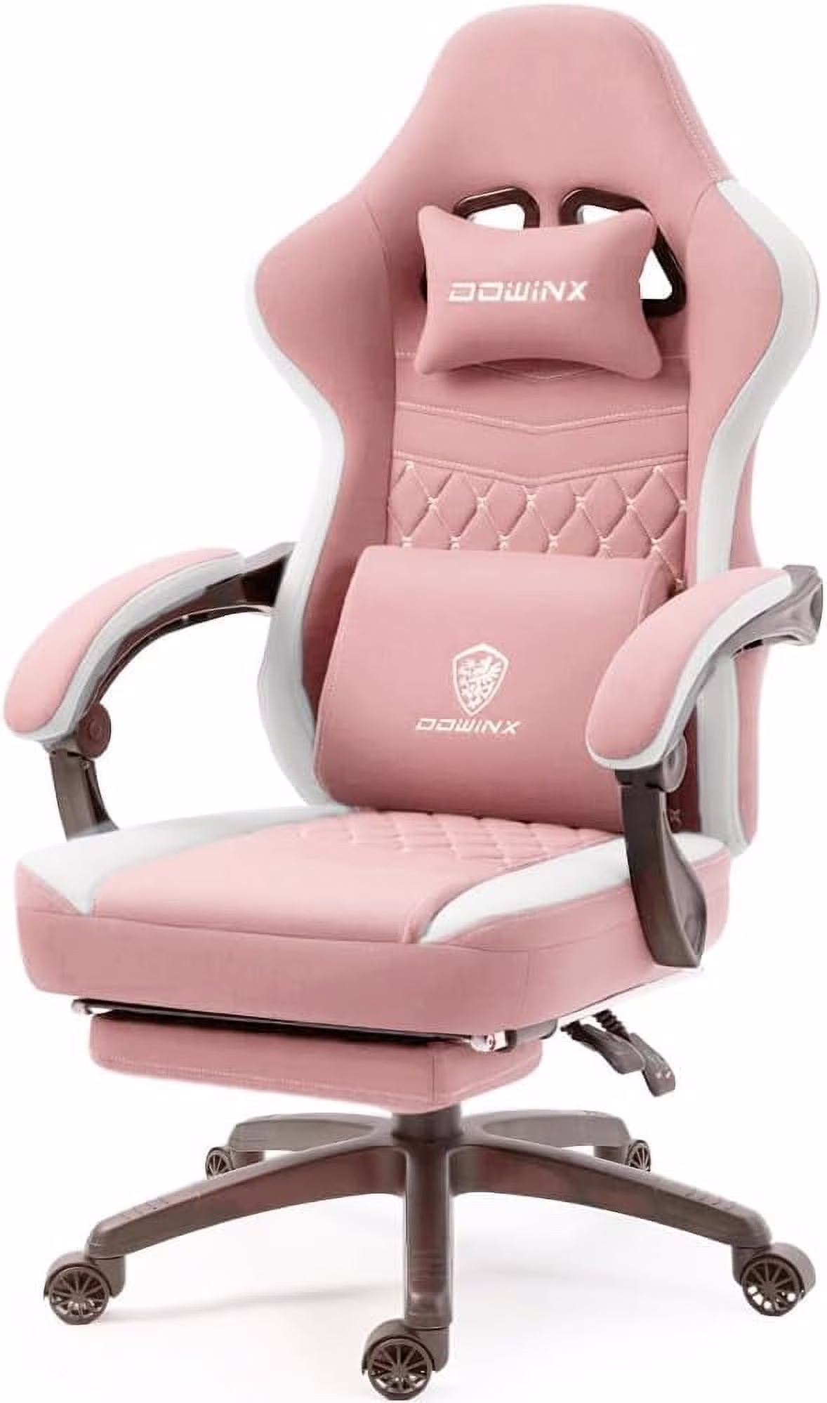 Dowinx Gaming Chair Breathable Fabric Computer Chair with Pocket Spring Cushion, Comfortable Office Chair with Gel Pad and Storage Bag, Massage Game Chair with Footrest, Pink