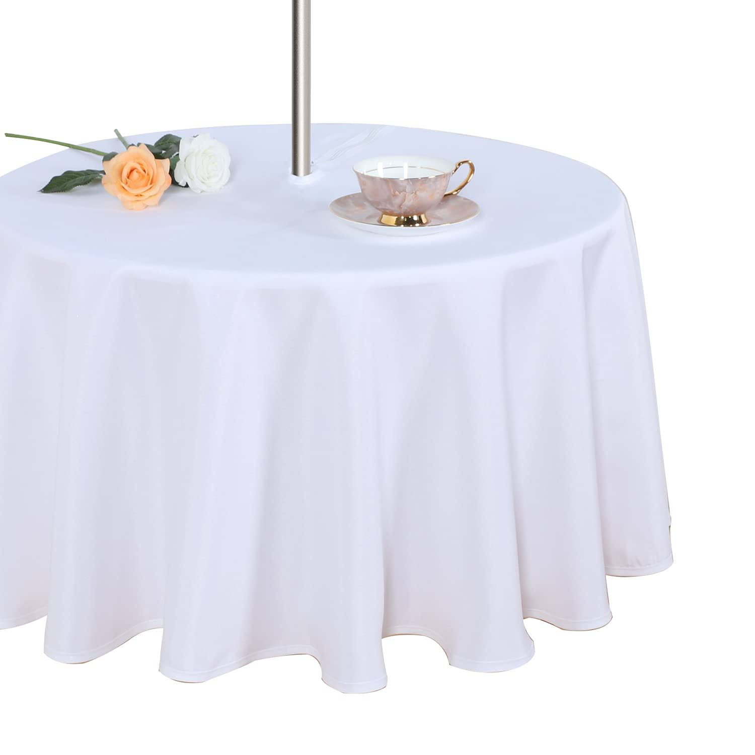 Fitable Table Cover Outdoor and Indoor Tablecloth - Washable Waterproof Wrinkle Free Table Cloth with Zipper and Umbrella Hole for Spring/Summer