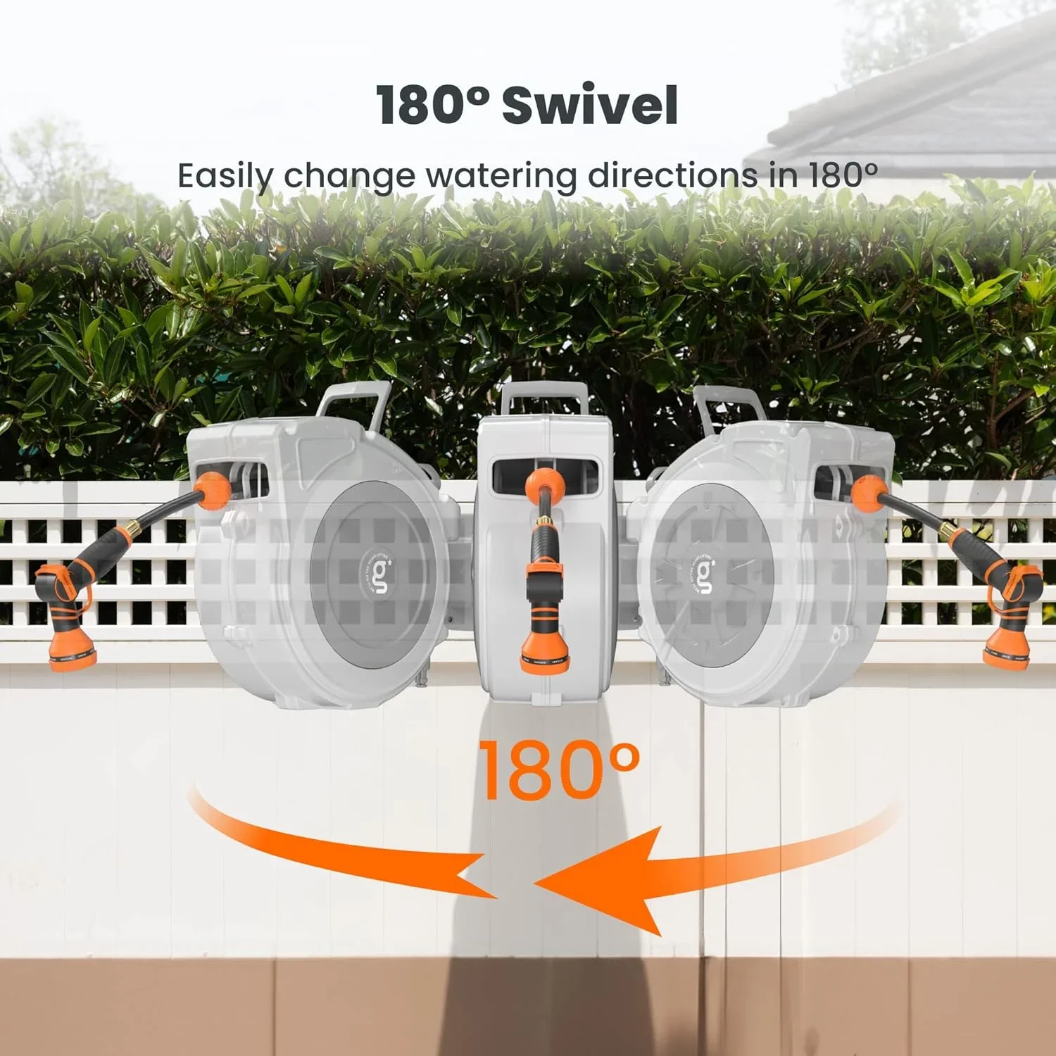Giraffe Tools Retractable Garden Hose Reel with 1/2in-100ft Water Hose, Plastic Bracket, Wall Mounted, Dark Grey