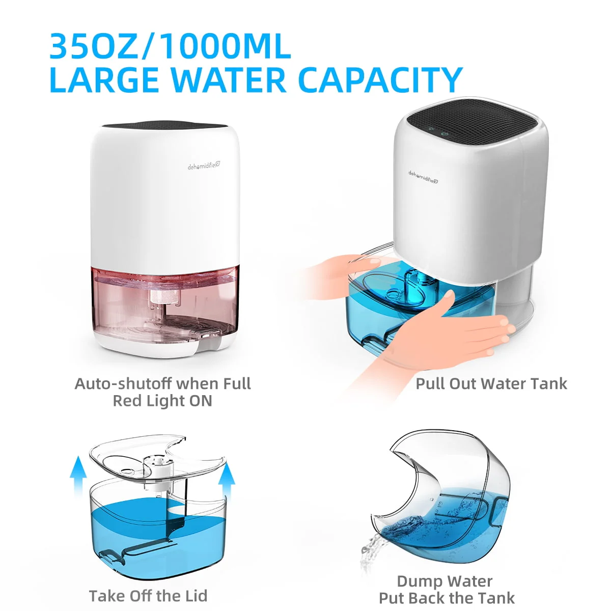 Dehumidifier Portable and Ultra Quiet with Automatic Defrosting for Home 1000ML(2200 Cubic Feet) - Image 6
