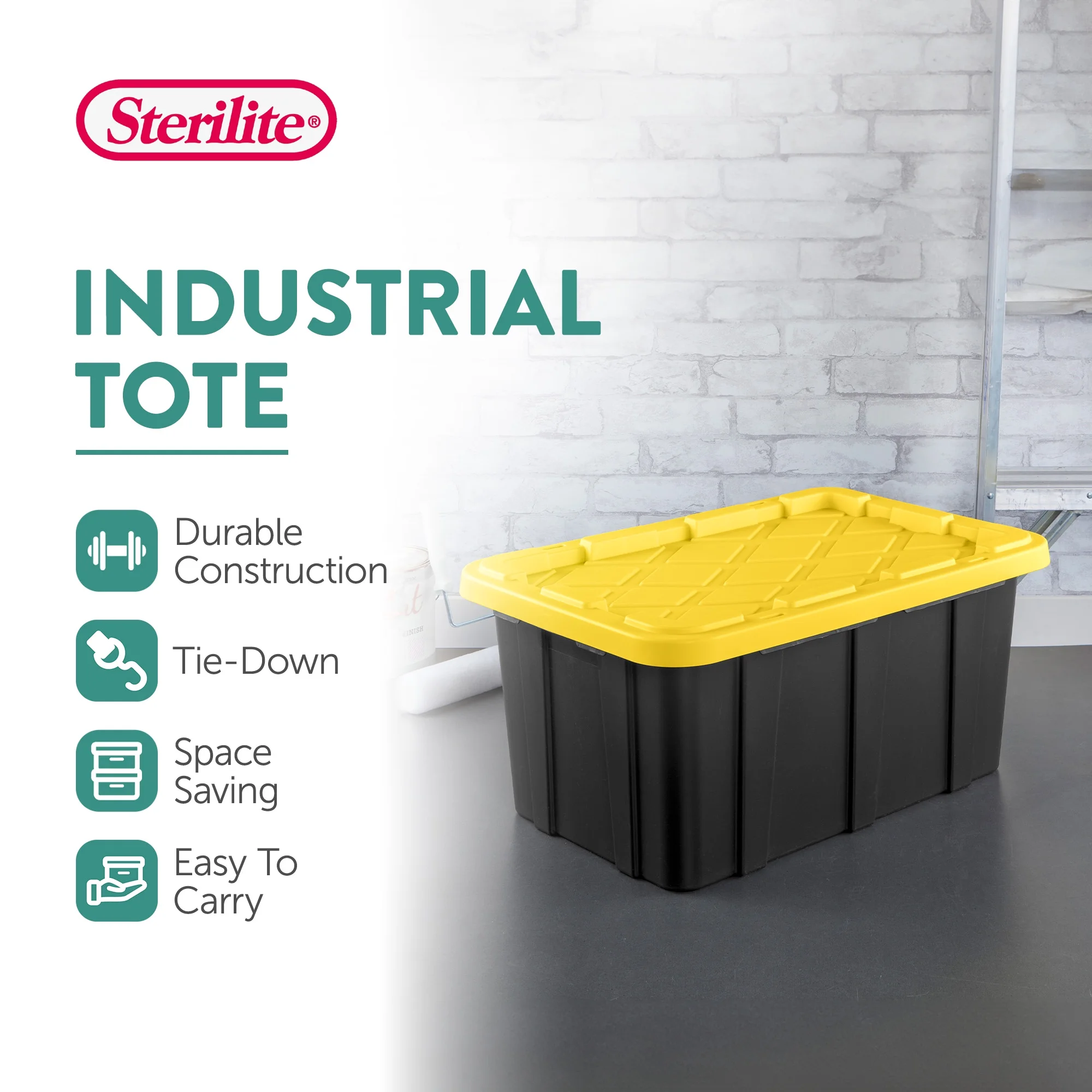 Sterilite 17 Gal Industrial Stackable Storage Tote Lidded Container, 6 Pack