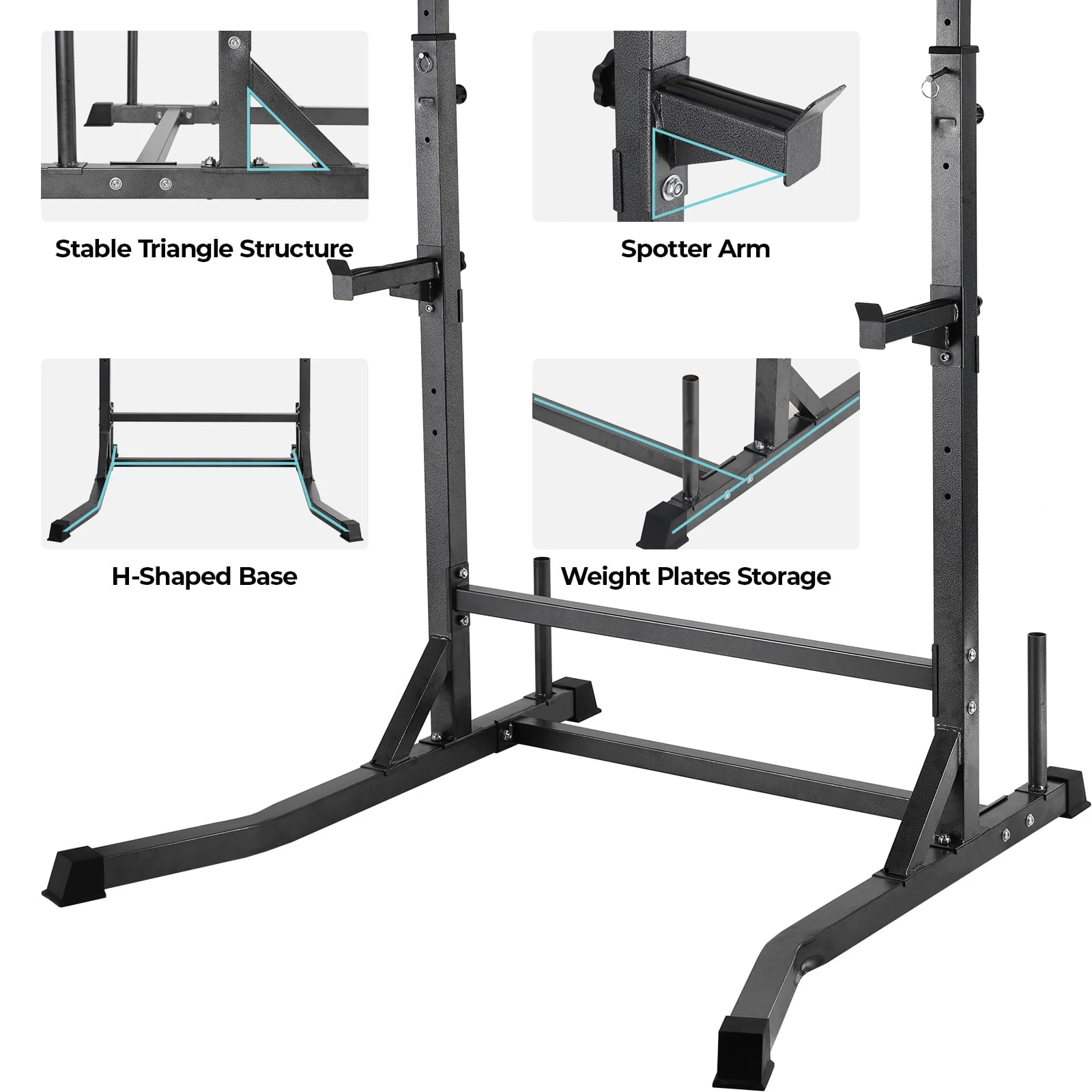Adjustable Squat Rack, Barbell Rack, Weight and Bench Press Rack Stand, 485 lbs Image 3