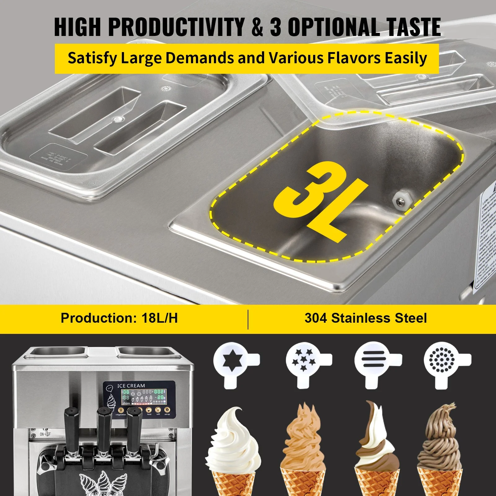 1200W Commercial Ice Cream Machine Countertop 18L/H Soft Serve Ice Cream Maker with LED Display(1200W) - Image 6