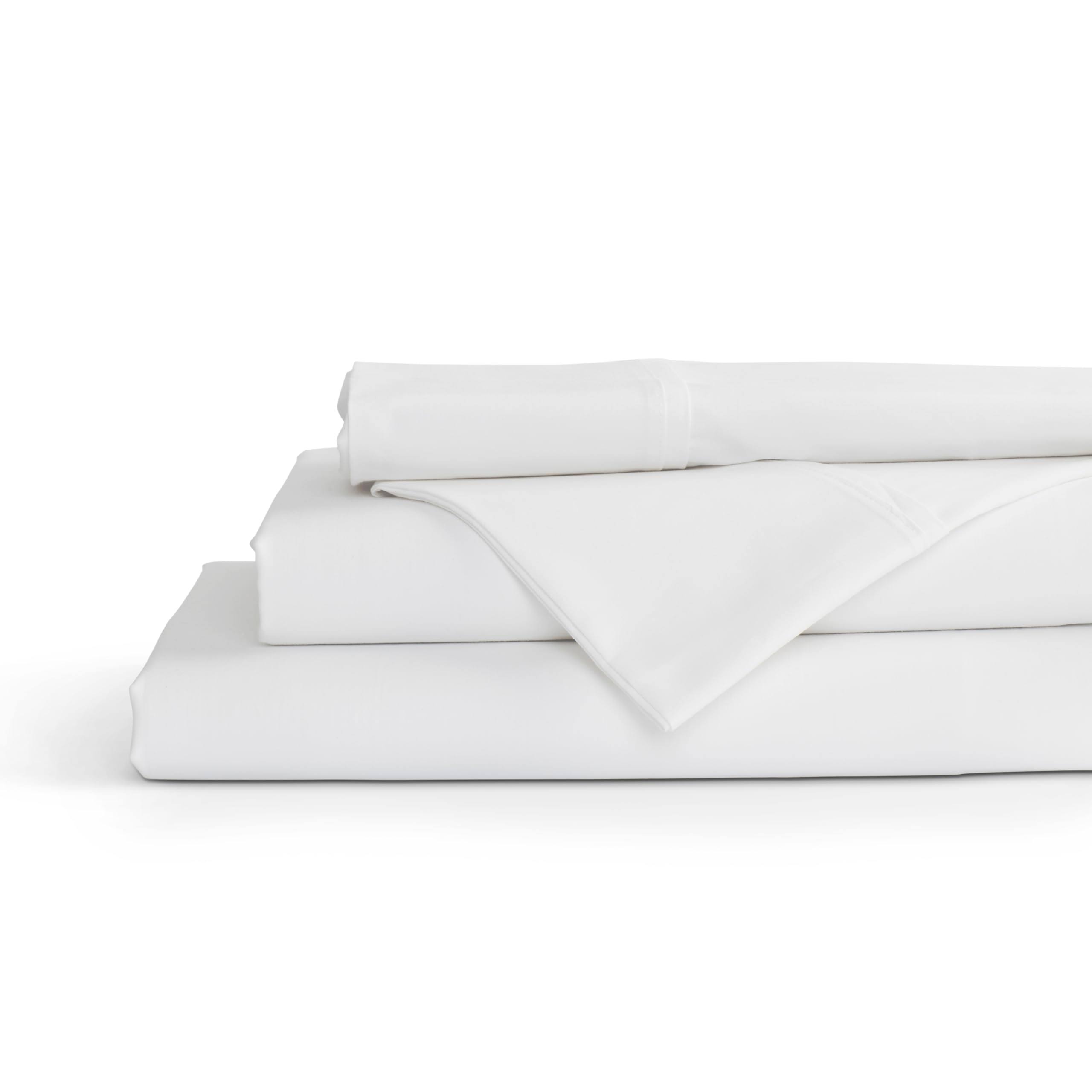 Linen Home 100% Cotton Percale Sheets Queen size, White, Deep Pocket, 4 Piece - 1 Flat, 1 Deep Pocket Fitted Sheet and 2 Pillowcases, Crisp