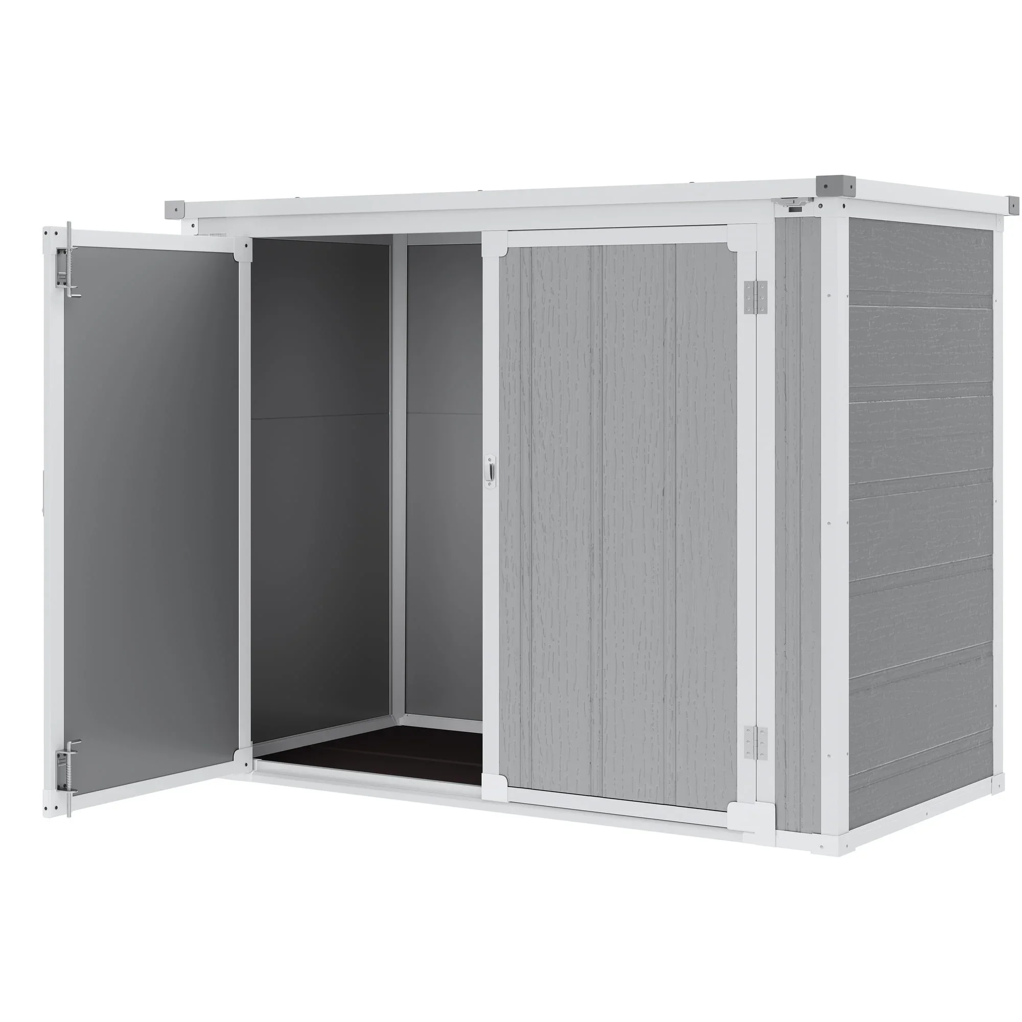 Shinpt Outdoor Storage Shed, 41 Cu Ft. All-Weather Resin Tool Shed, Lockable Double Door Shed for Storage of Garden Tools, Pool Accessories, Bikes, Garbage Bin, for Garden, Yard Lawn Pool