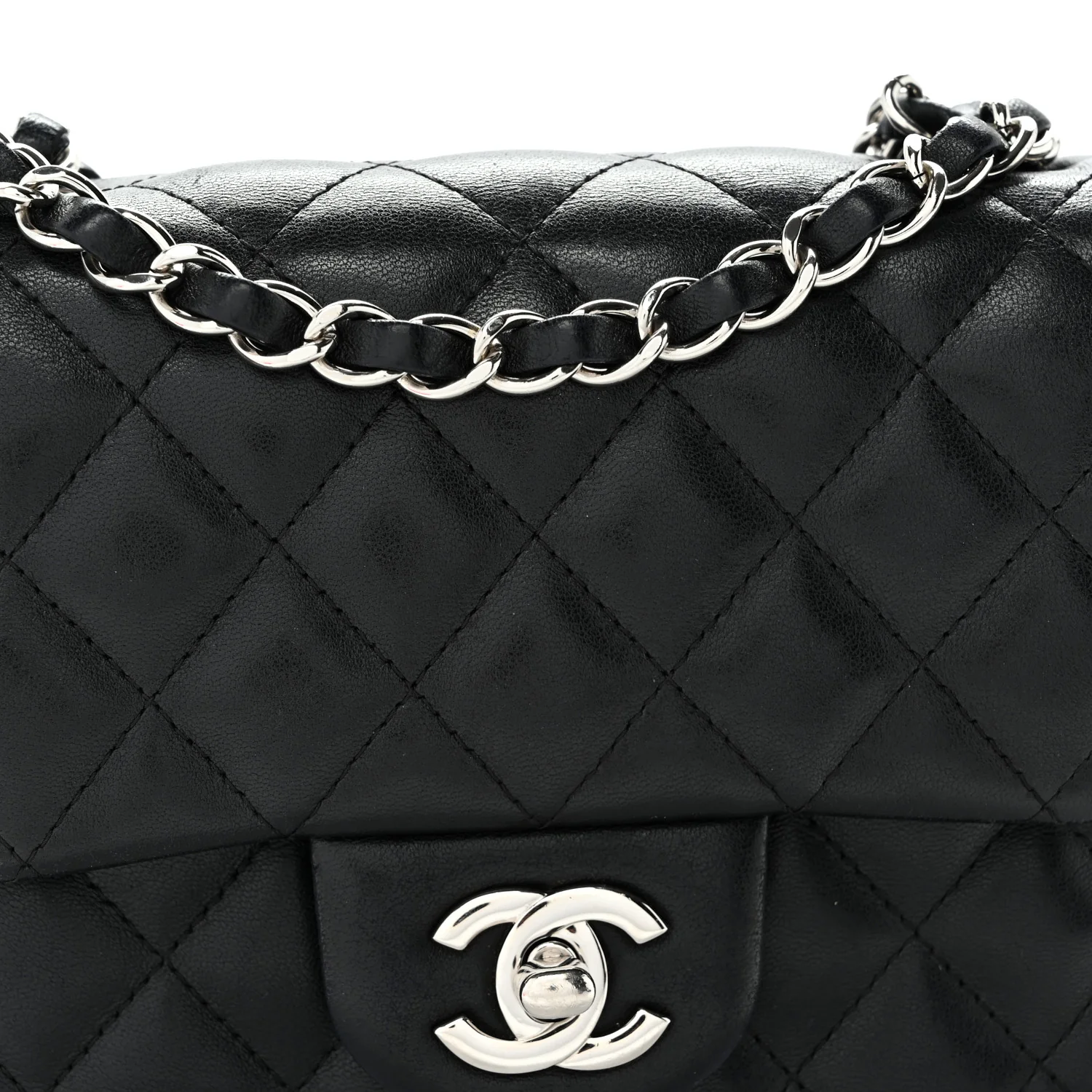 Lambskin Quilted Mini Square Flap Black