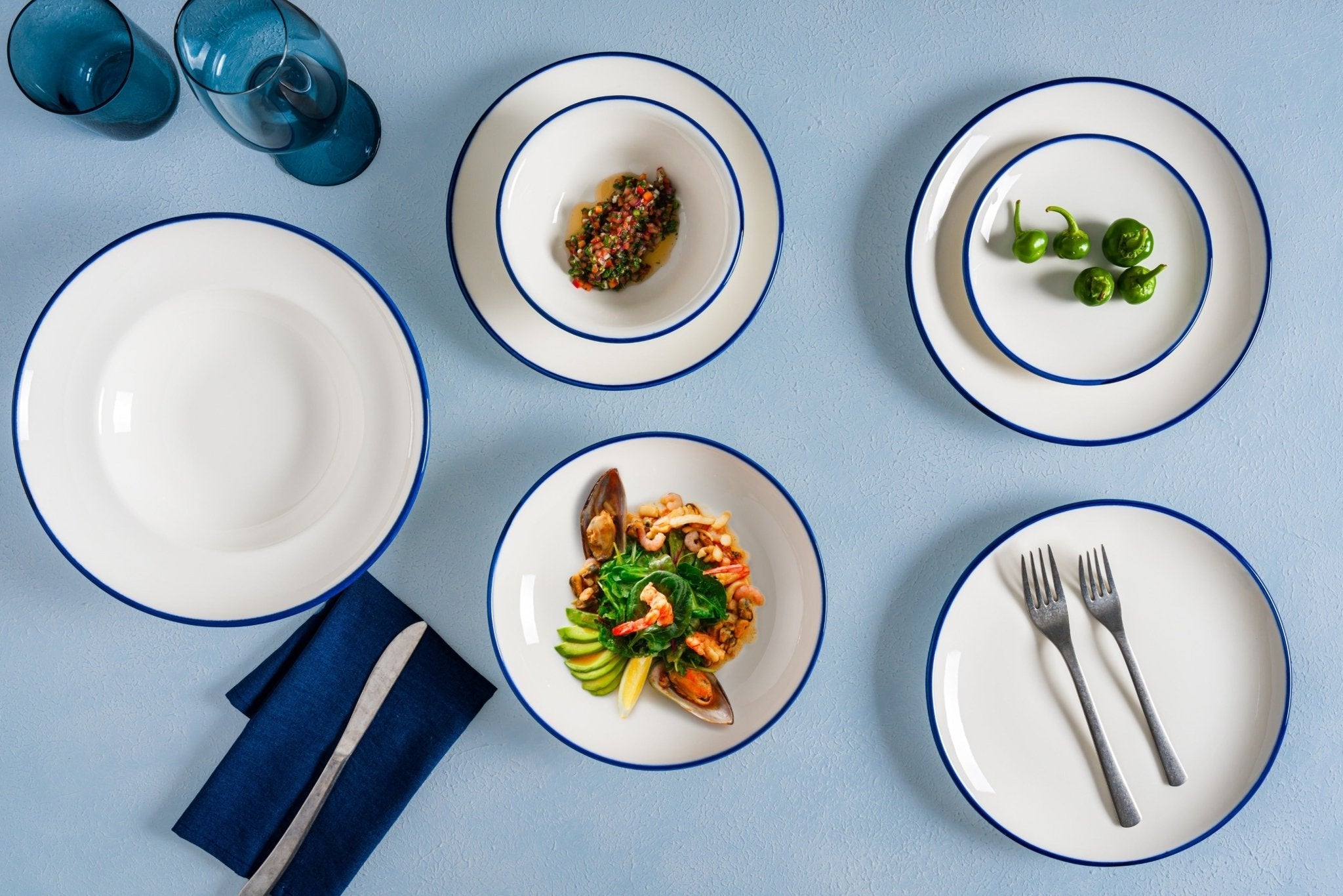 Bonna Gebaksbord - Linea Blue - Porselein - 22 cm - set van 6