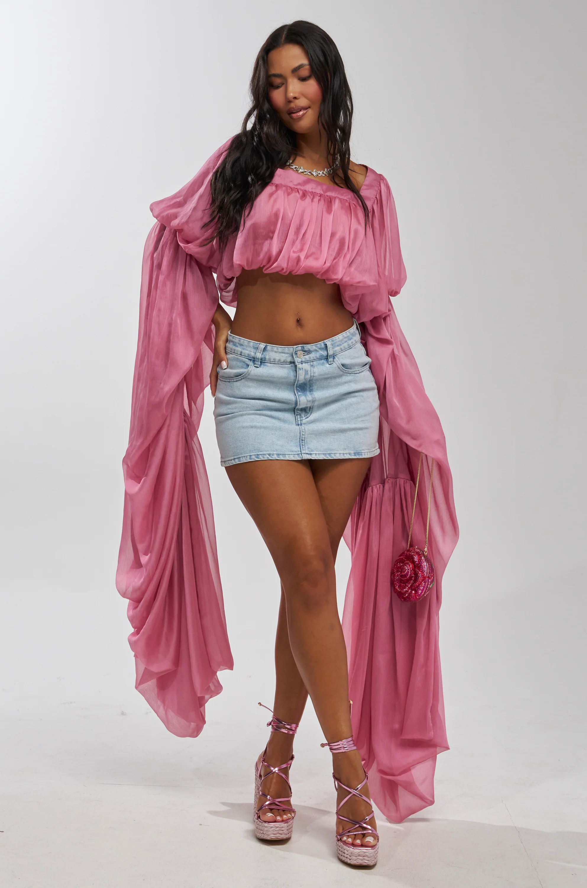 SLOUCHY SQUARE NECK LONG SLEEVE BLOUSE TOP IN MAUVE - Akira Store