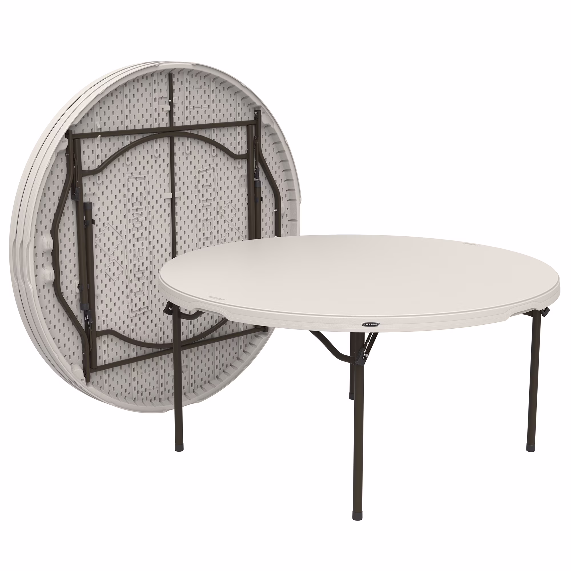 60 inch Round Folding Table, Indoor/Outdoor Commercial Grade, Almond (280435)(Almond / Bronze)