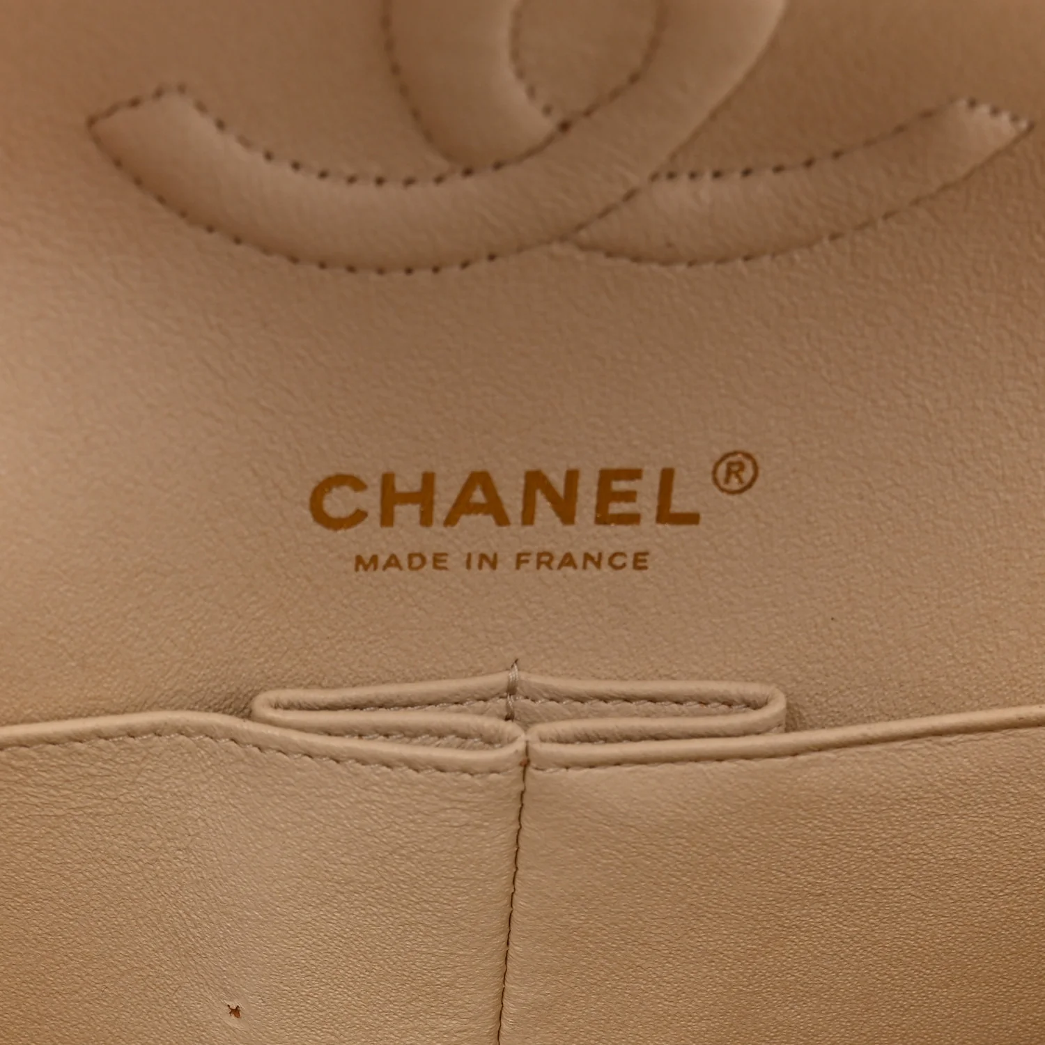 Caviar Quilted Medium Double Flap Light Beige