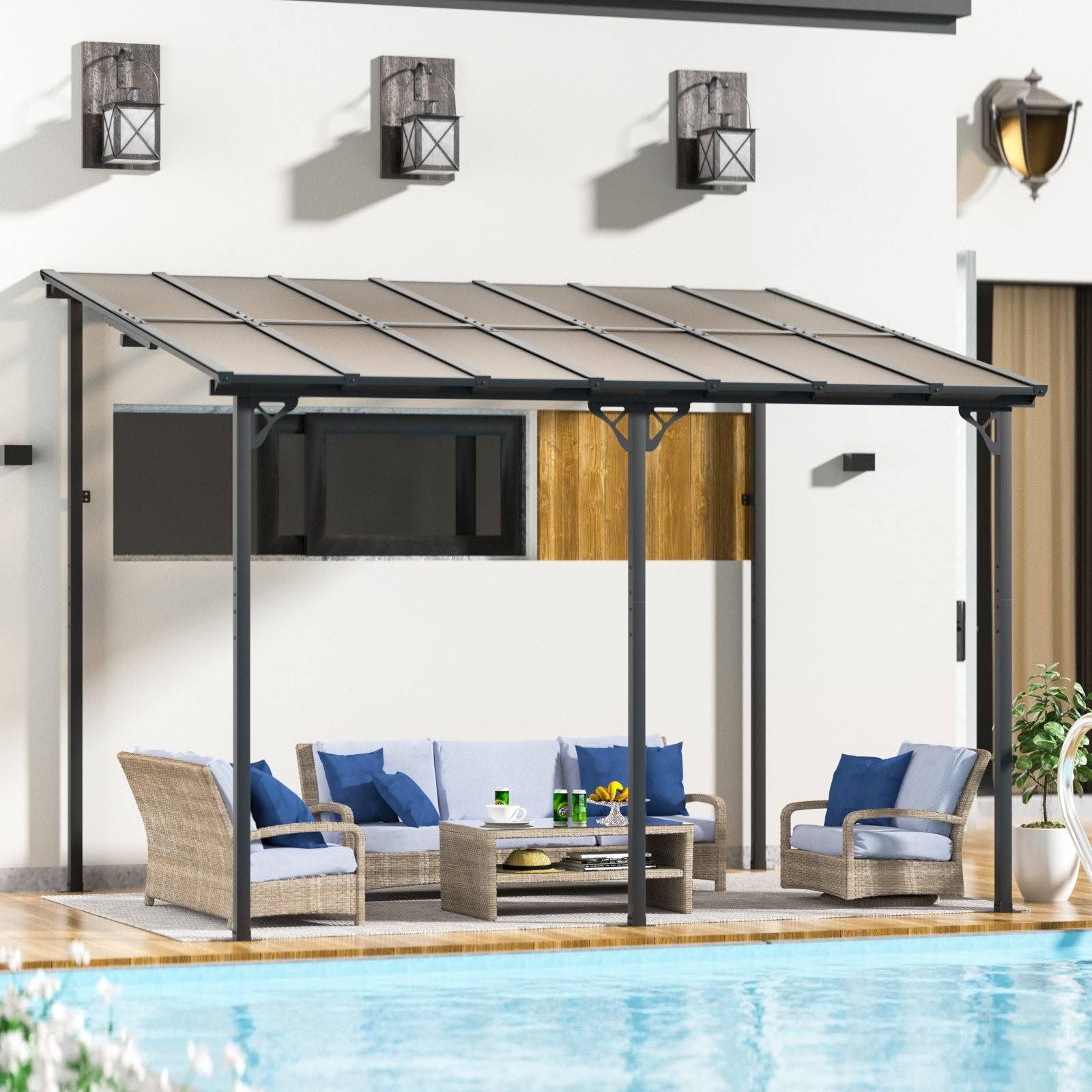 Aoxun 10��x 14�� Gazebo, Wall Mounted Gazebos Pergola On Clearance, Outdoor Patio, Gazebo Awnings with Sloped Roof, for Porch, Deck, Backyard