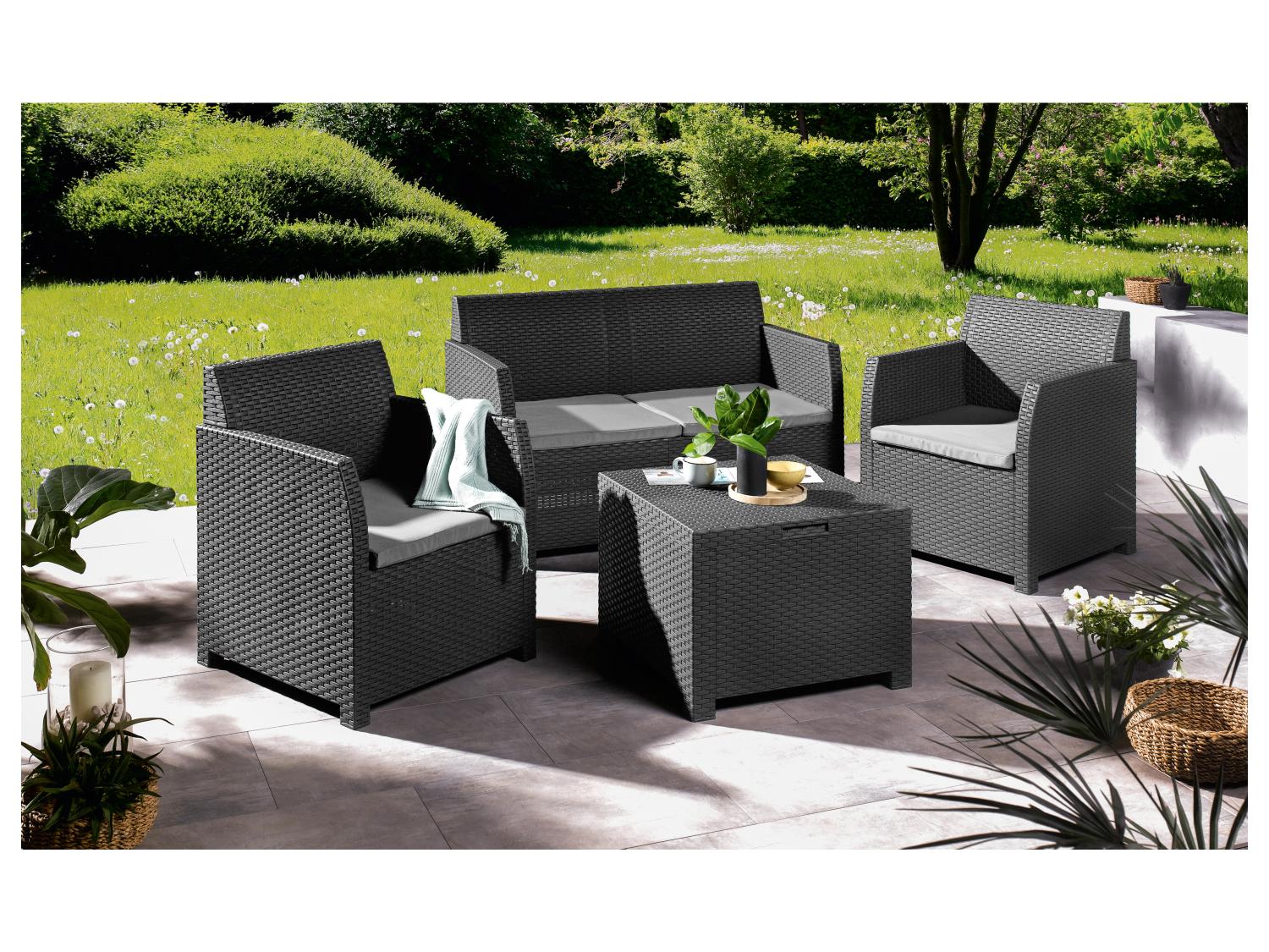LIVARNO home Salon de jardin, 4 pices, anthracite/gris