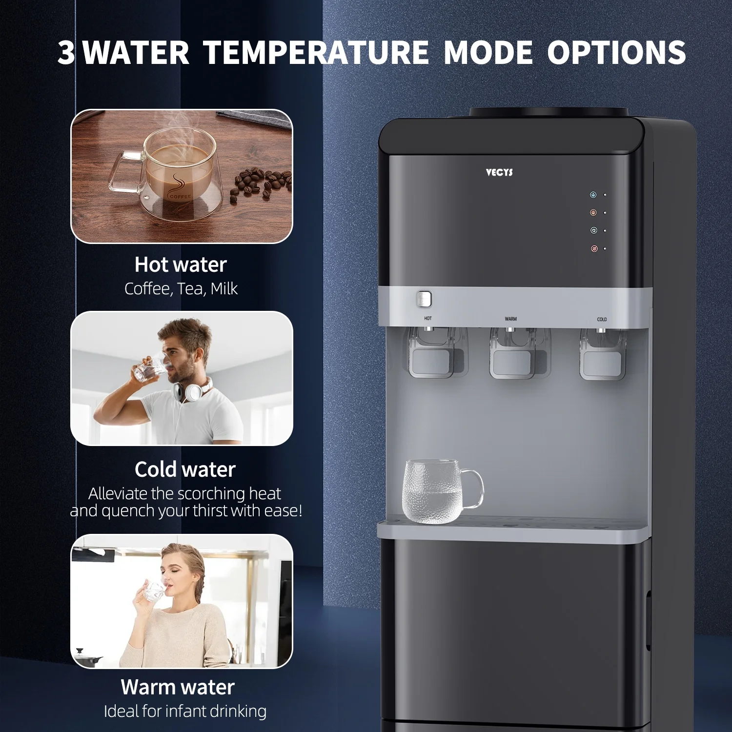 VECYS Hot Water Dispenser with Ice Maker, 27 lb Daily Ice & Child Lock