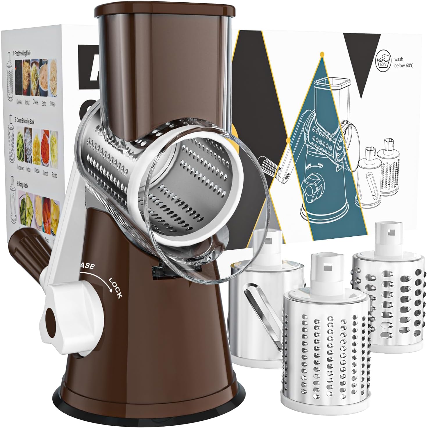 Cambom Rotary Cheese Grater Hand Crank Cheese Shredder, Black