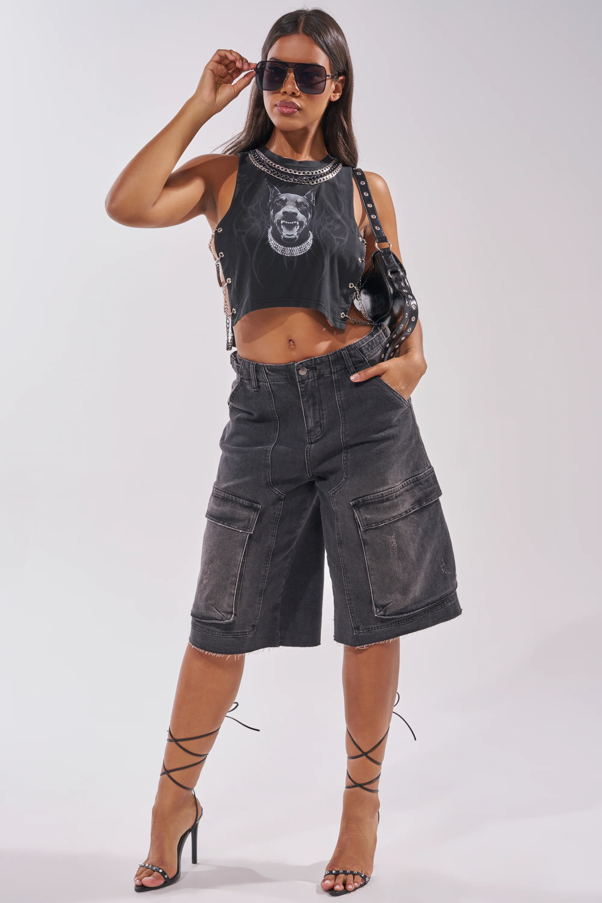 LANA DENIM JORT IN BLACK WASH DENIM - Akira Store