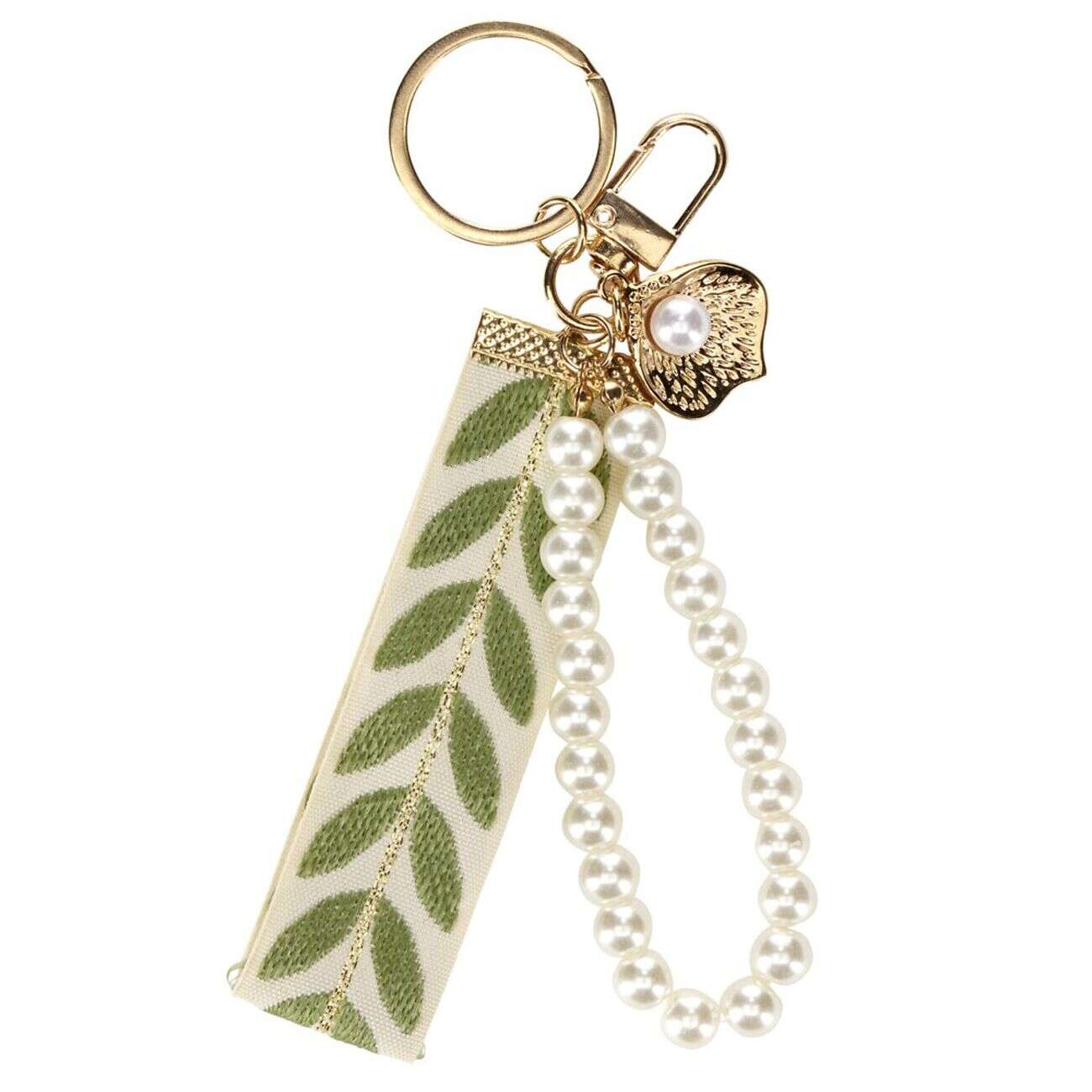Porte-clé motif feuille et bracelet perle L14cm (2 modèles)