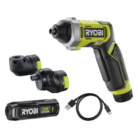 RYOBI Tournevis 4V USB Lithium - 1 batterie 2,0Ah - coffret 10 embouts - mandrin déporté - renvoi d'angle - RSD4-120TA2 — vue 1
