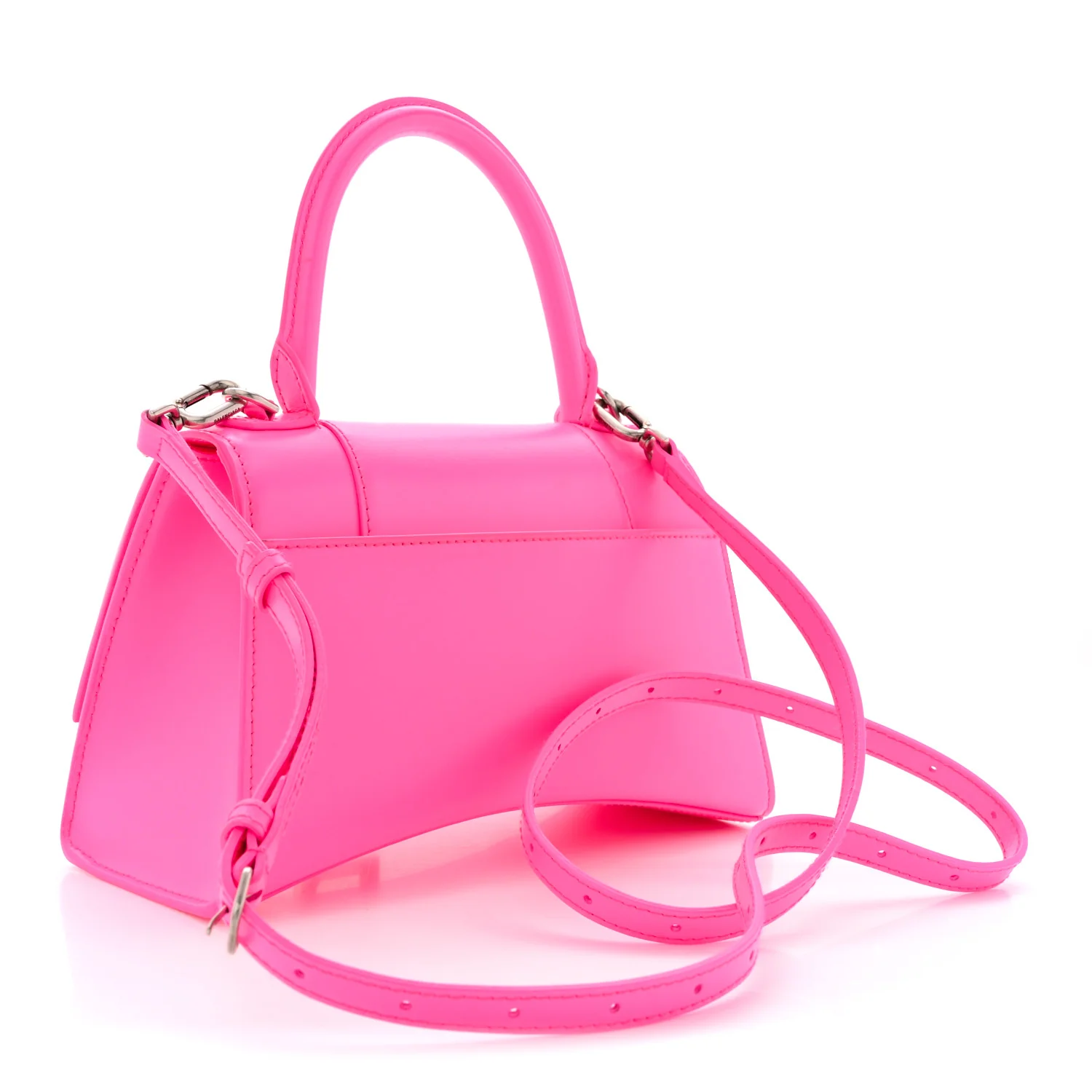 Shiny Box Calfskin Small Hourglass Top Handle Bag Acid Fuchsia