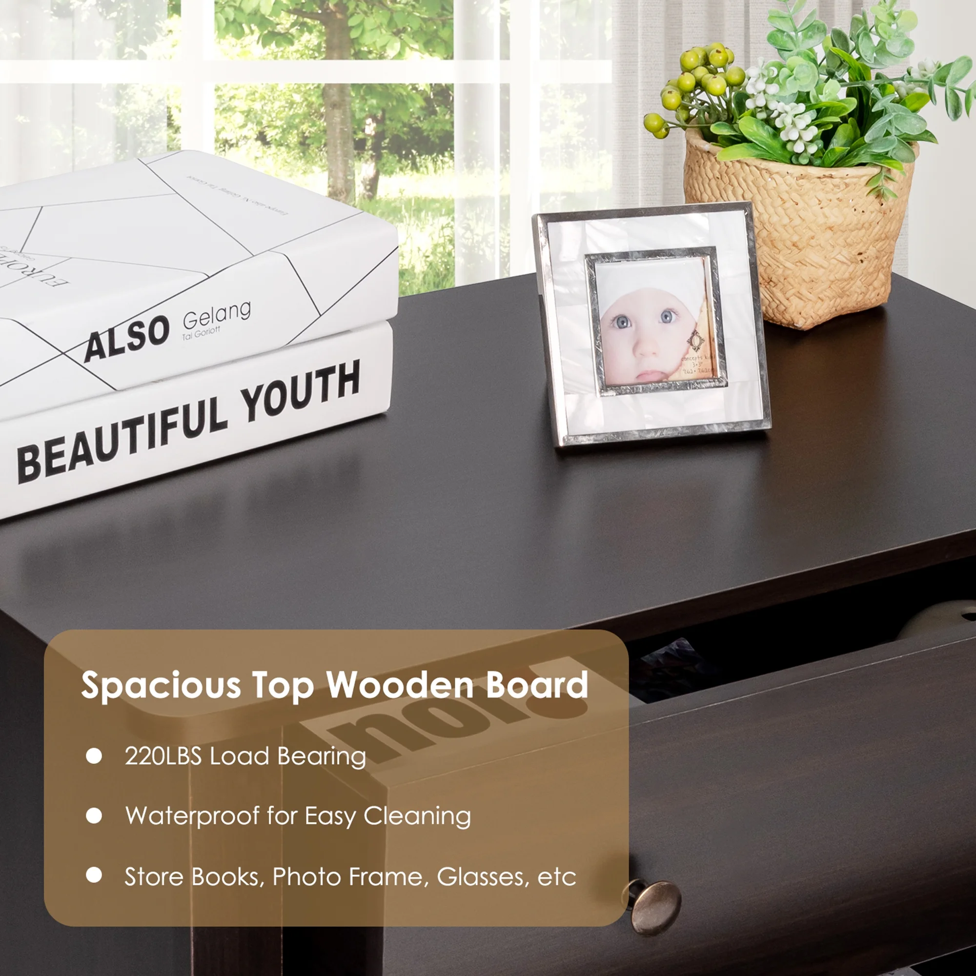 3 Drawer Dresser Chest of Drawers Bedside Table for Living Room Bedroom Espresso(Espresso) - Image 10