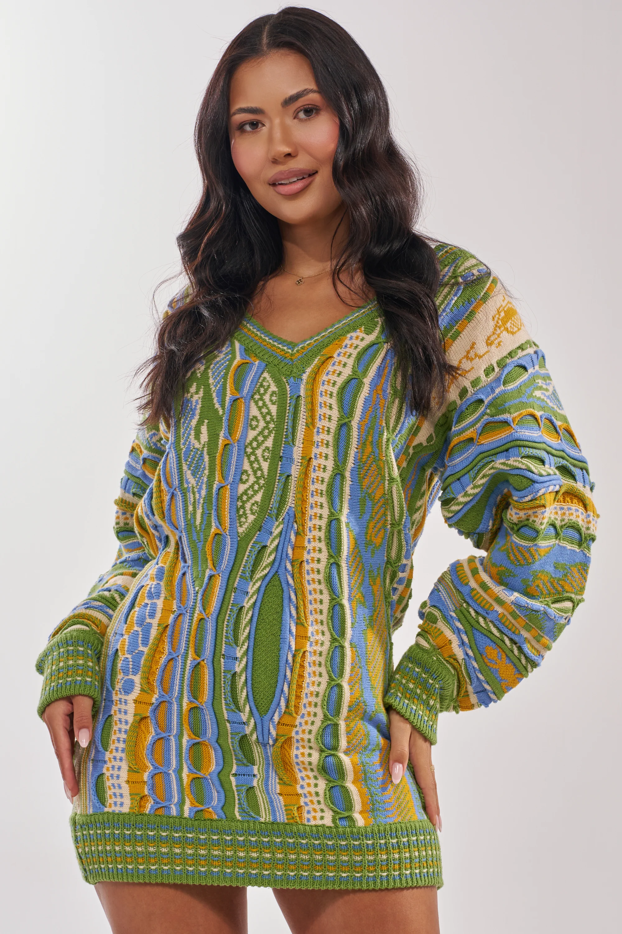 FEELIN COZY V-NECK SWEATER DRESS - Akira Store