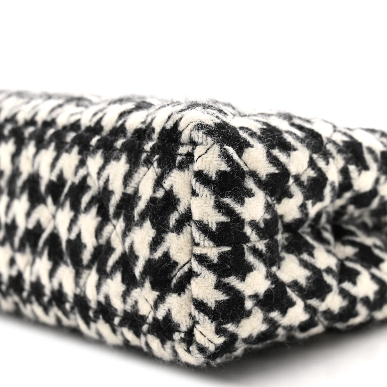 Tweed Houndstooth Quilted Nano Kelly Shopper Black White