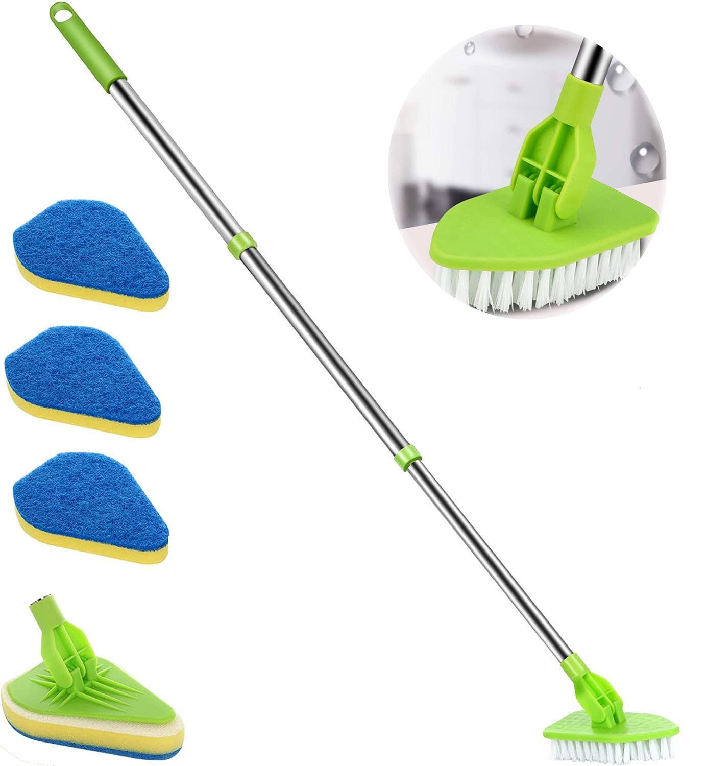 Shower Scrubber for Cleaning, 2in1 Shower Cleaning Brush with1 Stiff Bristles & 3 Sponge Brush, 37