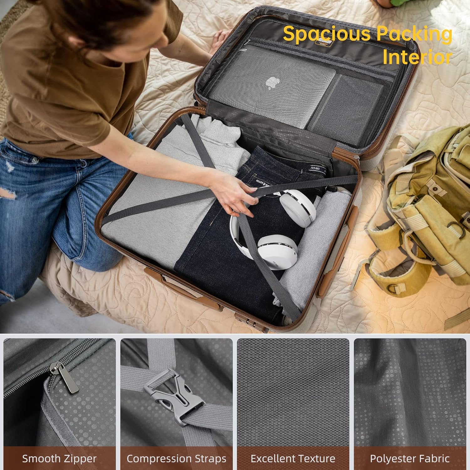 Ensemble de 6 valises, ensemble de valises rigides extensibles avec roulettes multidirectionnelles, ensemble de bagages à roulettes légers