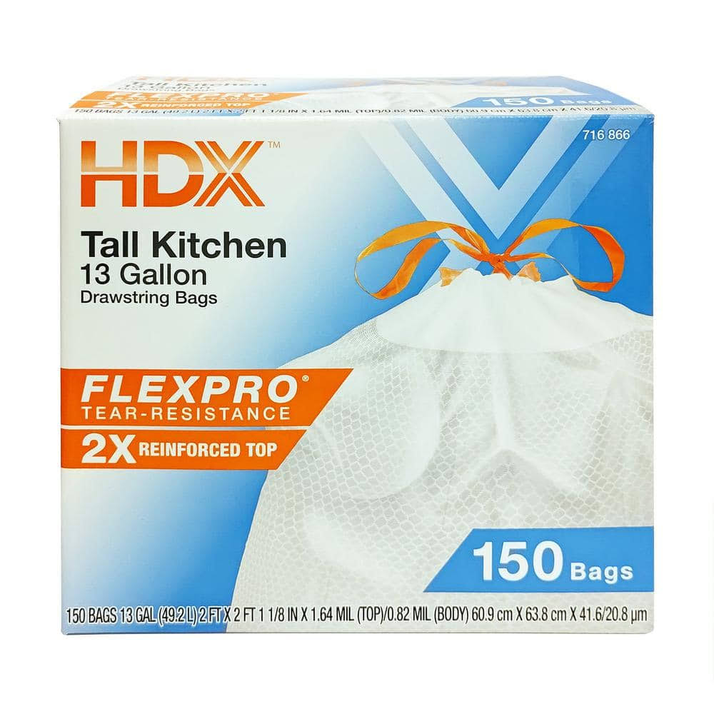 HDX 13 gal. Flexpro Reinforced Top Drawstring Kitchen Bags (150-Count)
