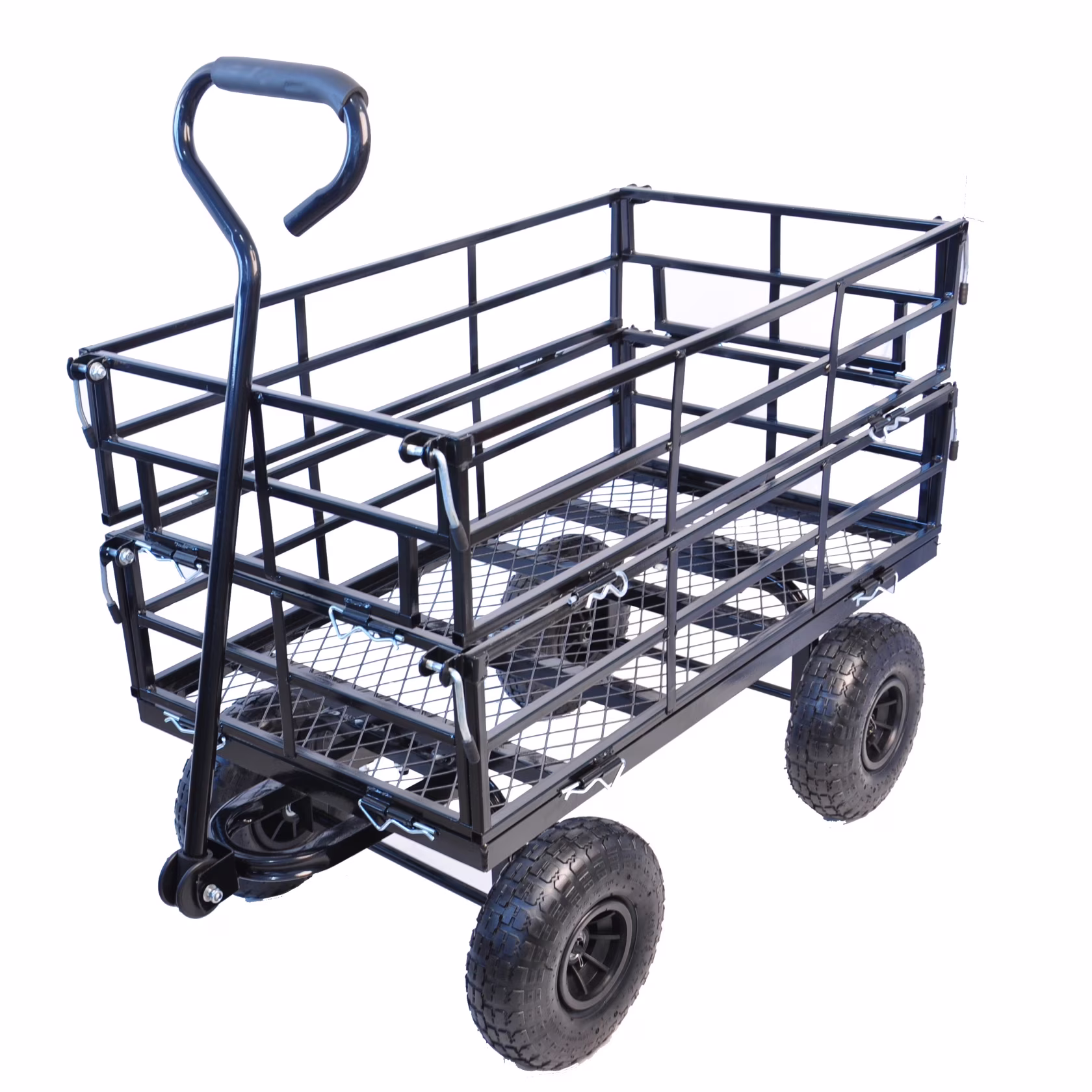 Steel Garden Cart with Easy-Grip Handle,Outdoor Lawn Wagon with Removable Sides for Beach Lawn Yard,Heavy-Duty 500 Pound Capacity,Black