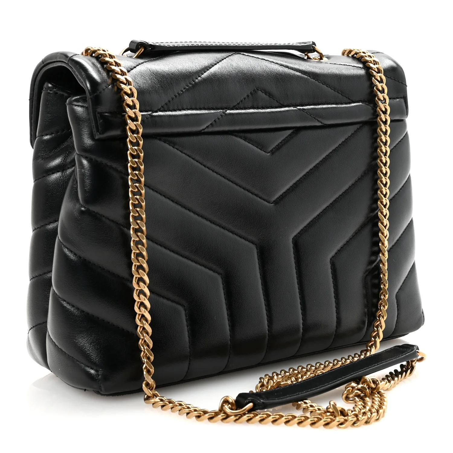 Calfskin Y Quilted Monogram Small Loulou Chain Satchel Black