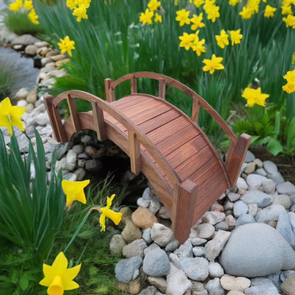 Samsgazebos Miniature Japanese Wood Garden Bridge, 25 - Inch, Brown, Treated