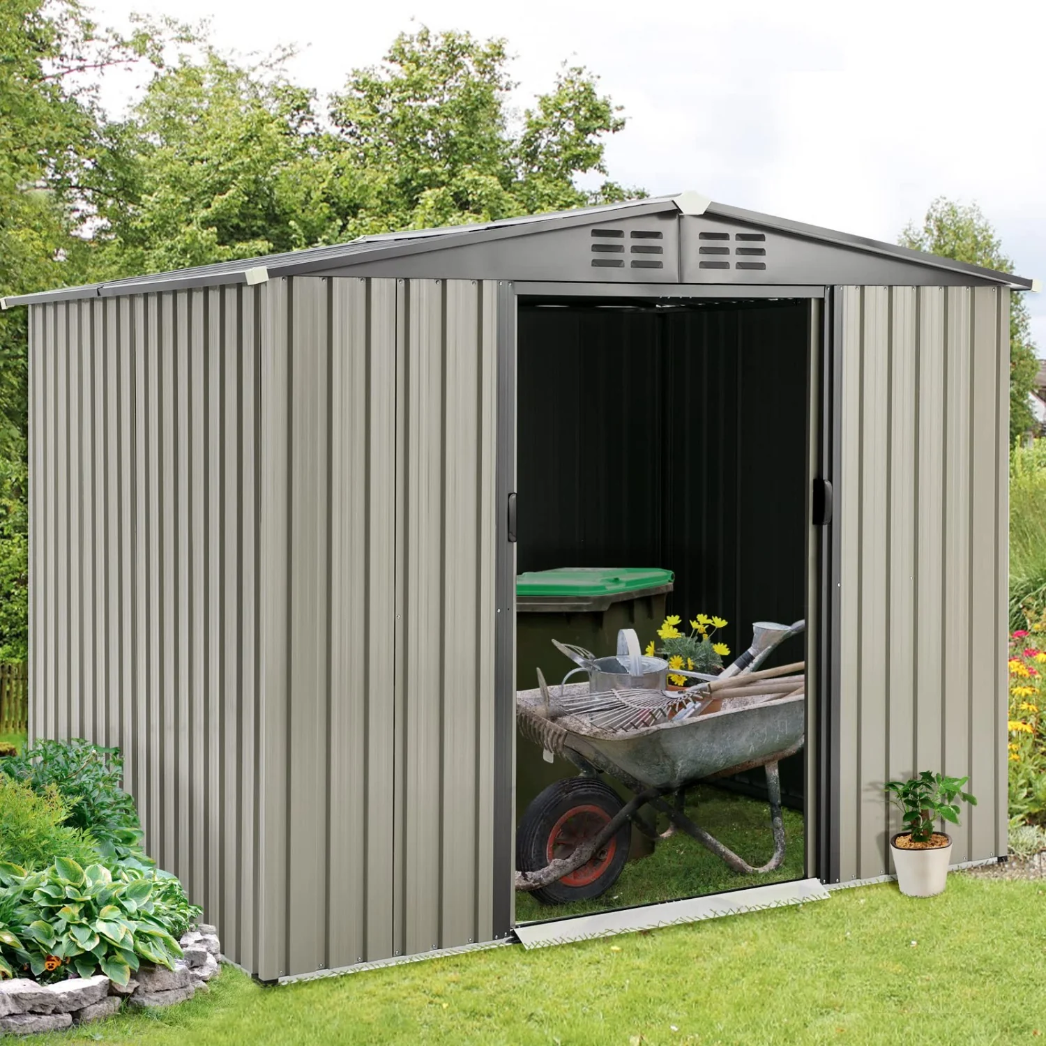 AECOJOY 8x6 Ft Outdoor Storage Tool Shed, Gray