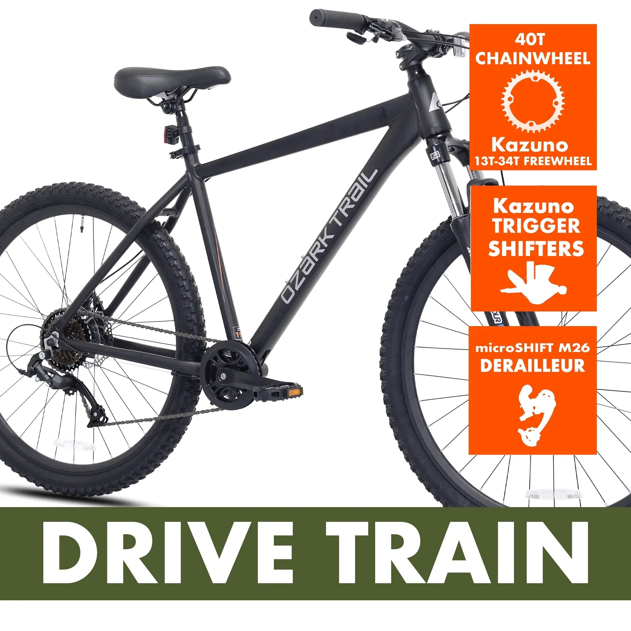 Ozark Trail 27.5 Vibe Mountain Bike, Large Frame, Black, Adult, Unisex