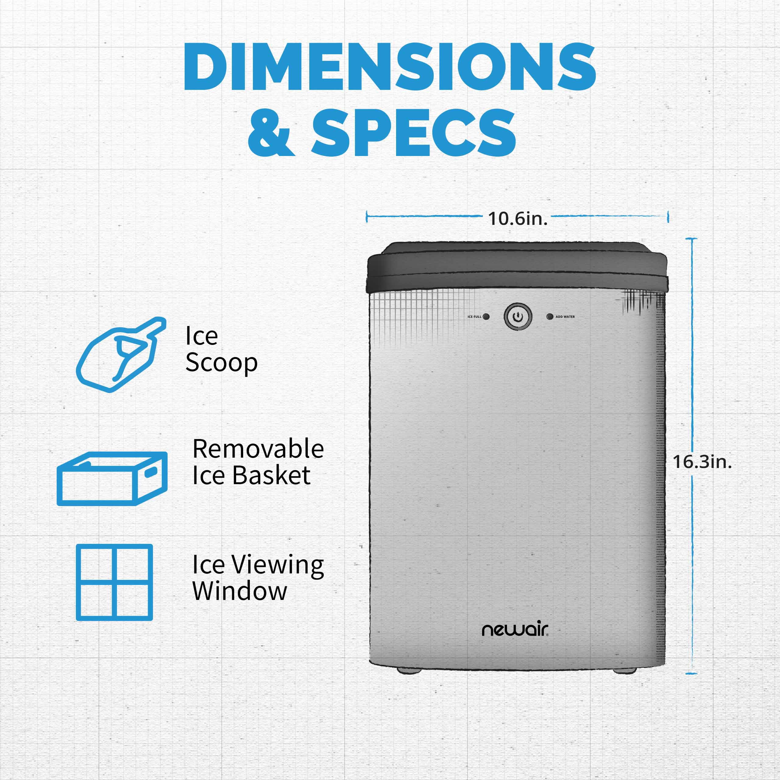 Newair 45 lb. Nugget Countertop Ice Maker, Self - Cleaning, Silver