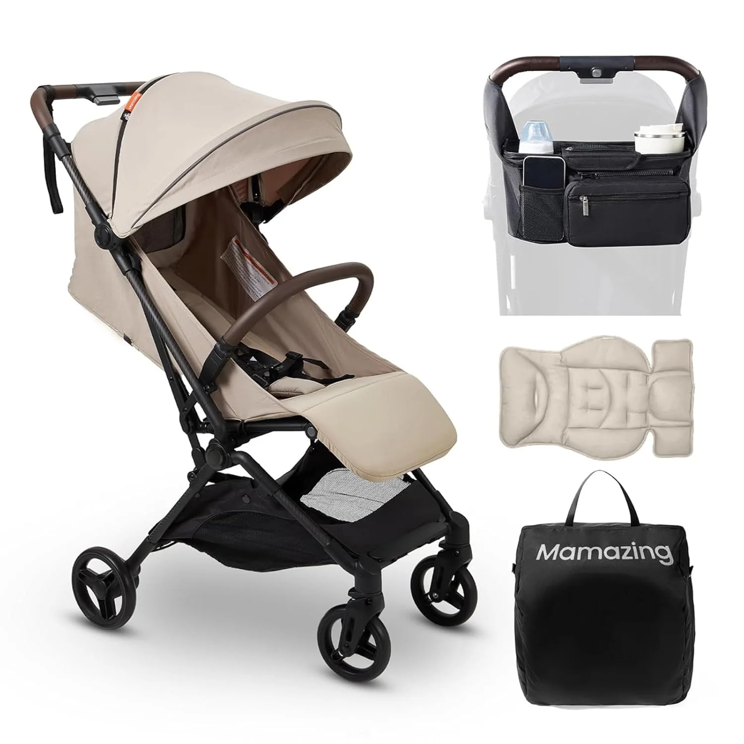 Poussette de voyage légère MAMAZING pour bébé avec cadre en fibre de carbone, compacte et adaptée aux voyages en avion