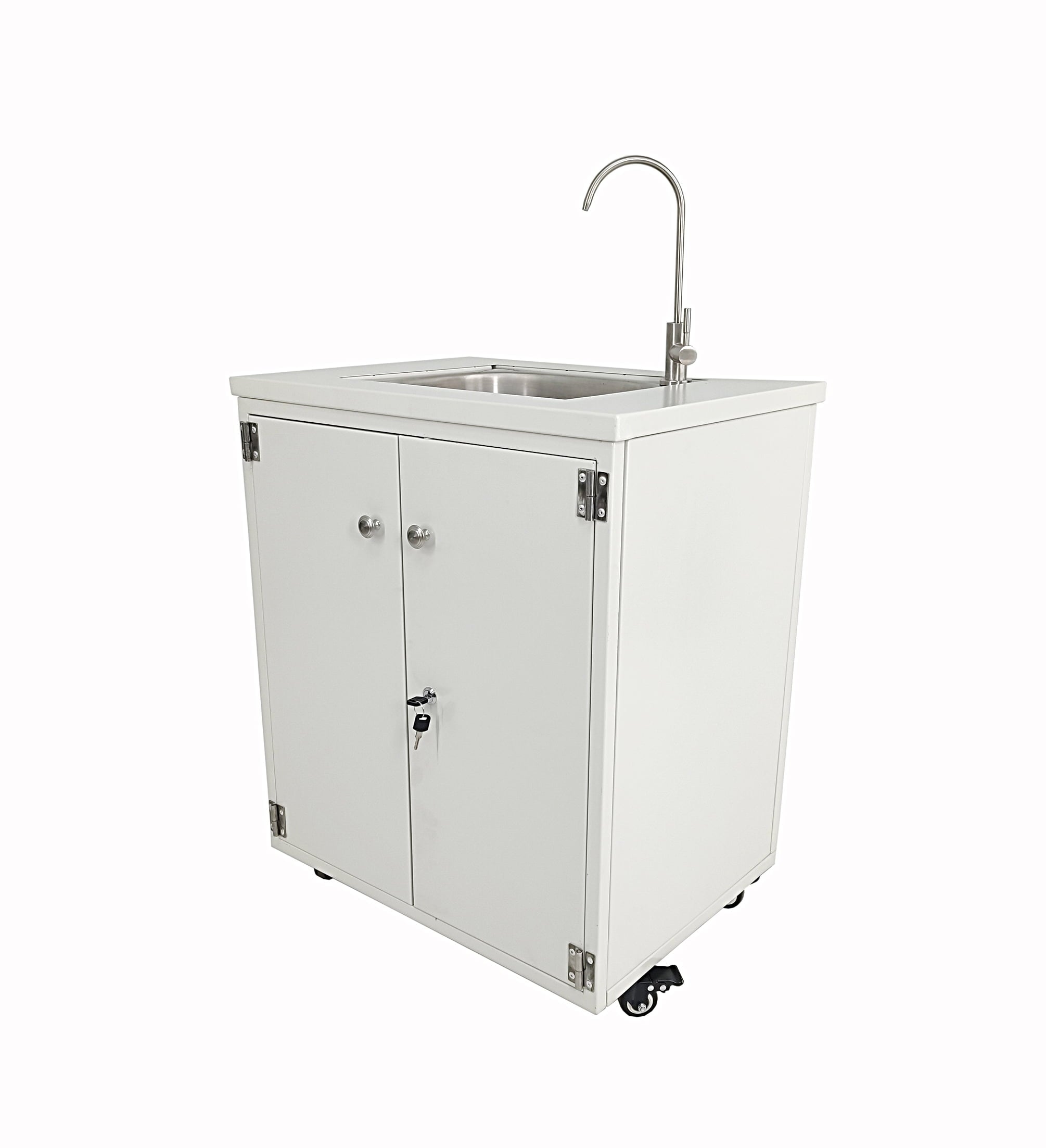 Cabinet Portable Sink Self Contained Hand Wash Station Mobile Sink Water Fountain Water Supply 110V/12V Powered Built-in Pump Water Jugs NOT included 24 X 18 X 30 CABINET SIZE 10094
