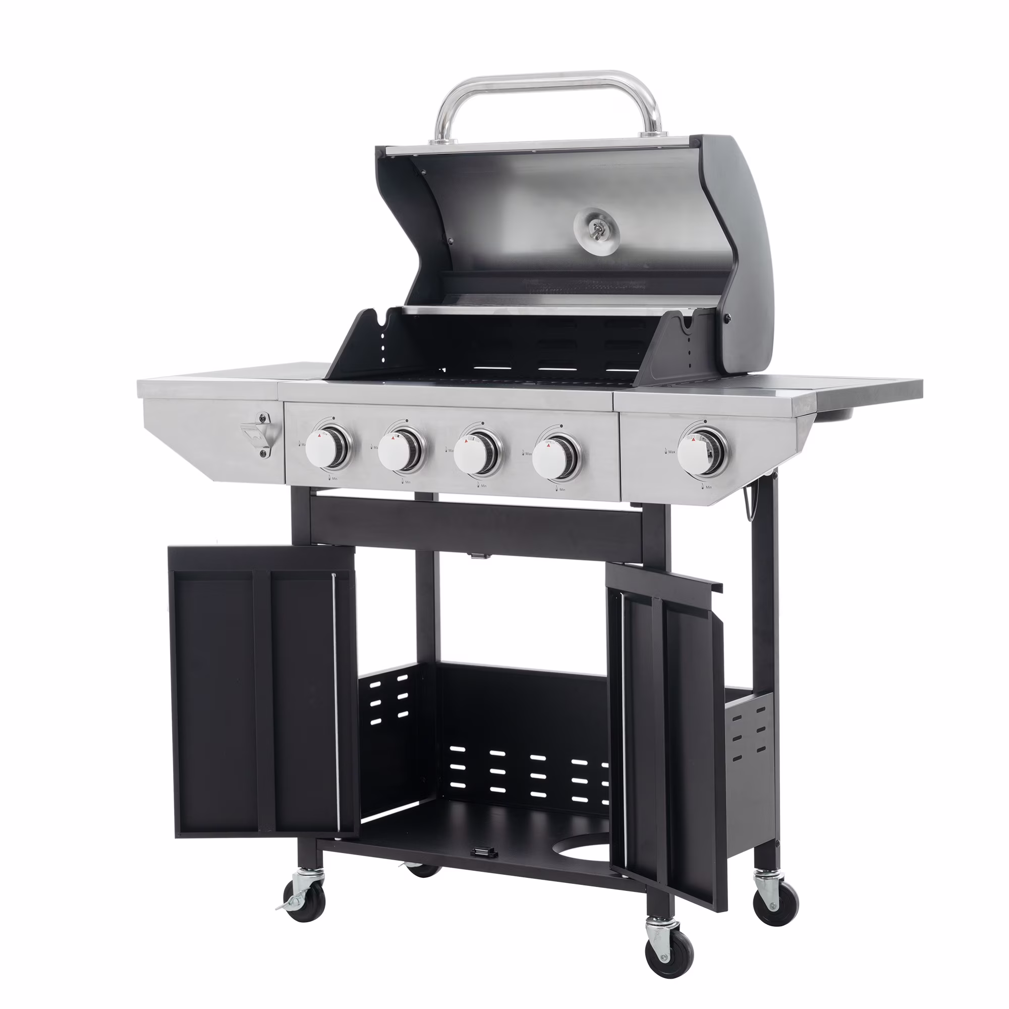 Decksplore 5 Burners Propane Gas Grill with Side Burner, Outdoor BBQ Grill Gas with Porcelain-Enameled Cast Iron Grates, Stainless Steel Camping Barbecue Grill for Patio, Garden, 47000 BTU
