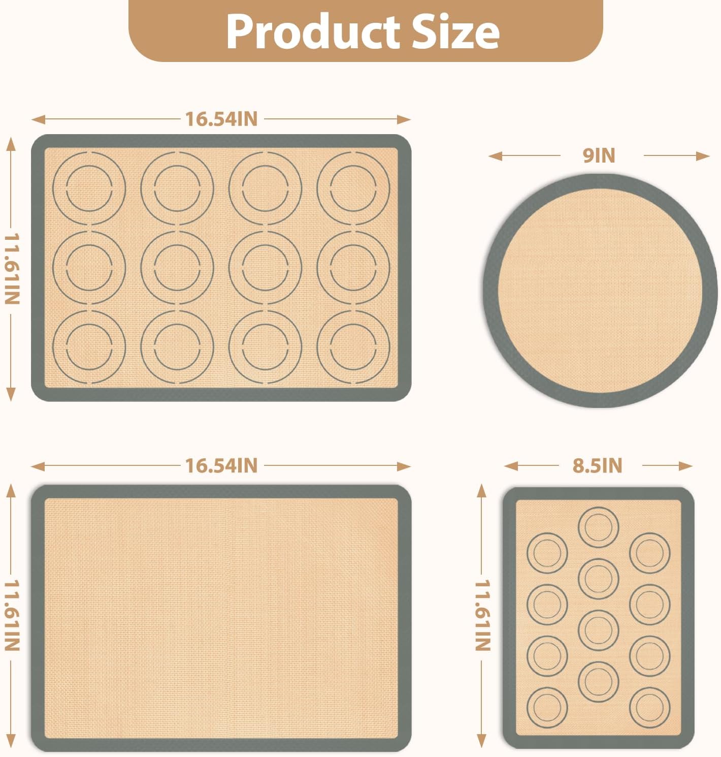 Koolstoffs Silicone Baking Mat Set of 4, Nonstick and Reusable