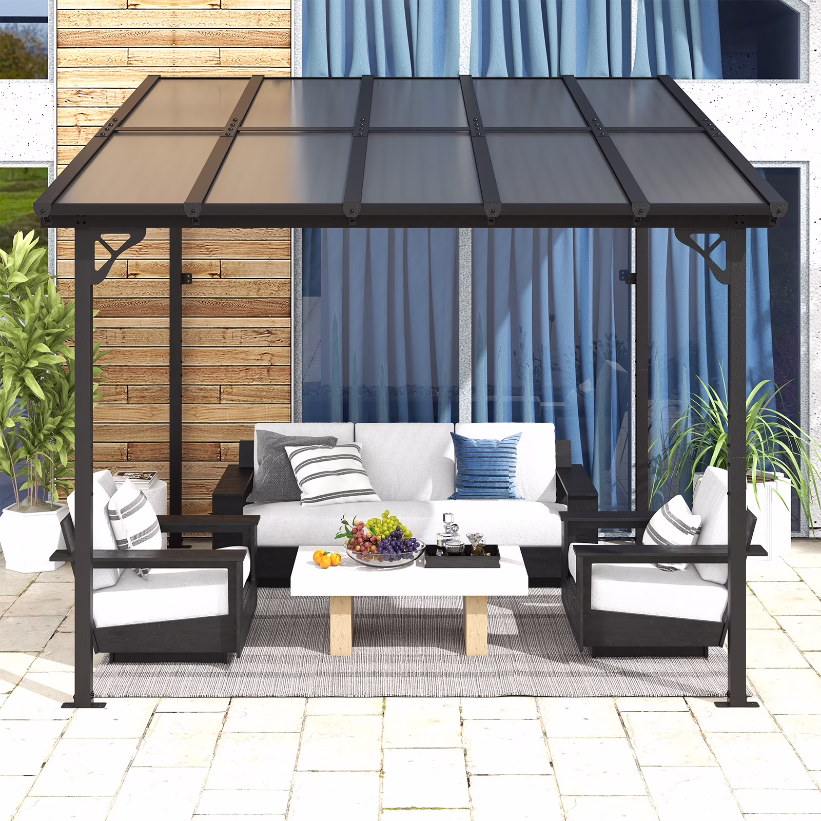 JolyDale 10��x 10�� Hardtop Gazebo, Outdoor Wall-mounted Pergola for Garden, Patio, Backyard, Gray