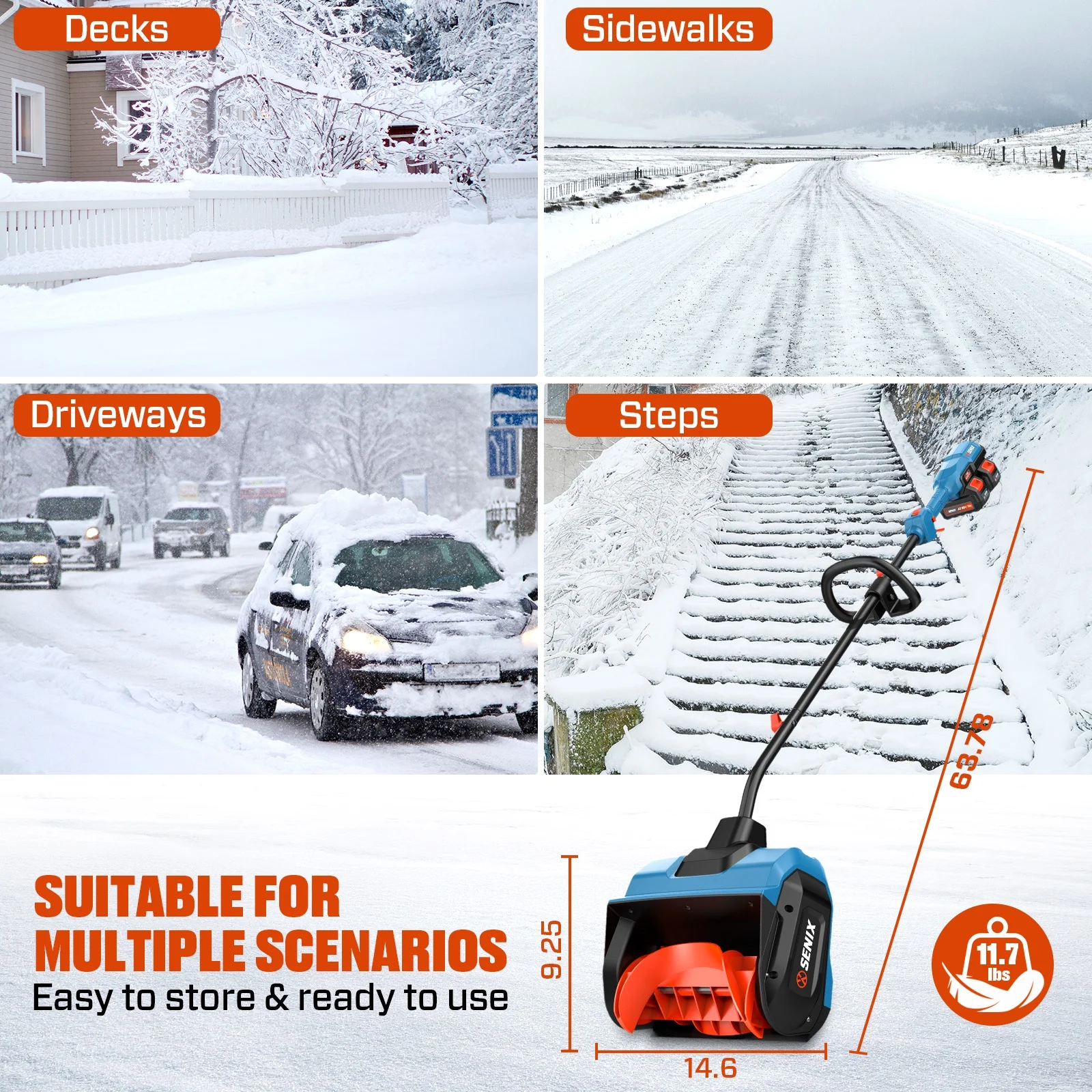40V 13 inch Cordless Snow BlowersSnow Shovels with 2*4 0Ah Batteries 6 0Ah Dual Port Charger,6��Clearing Depth, 22ft Throw Distance, 2 Speed Mode(13") Image 7