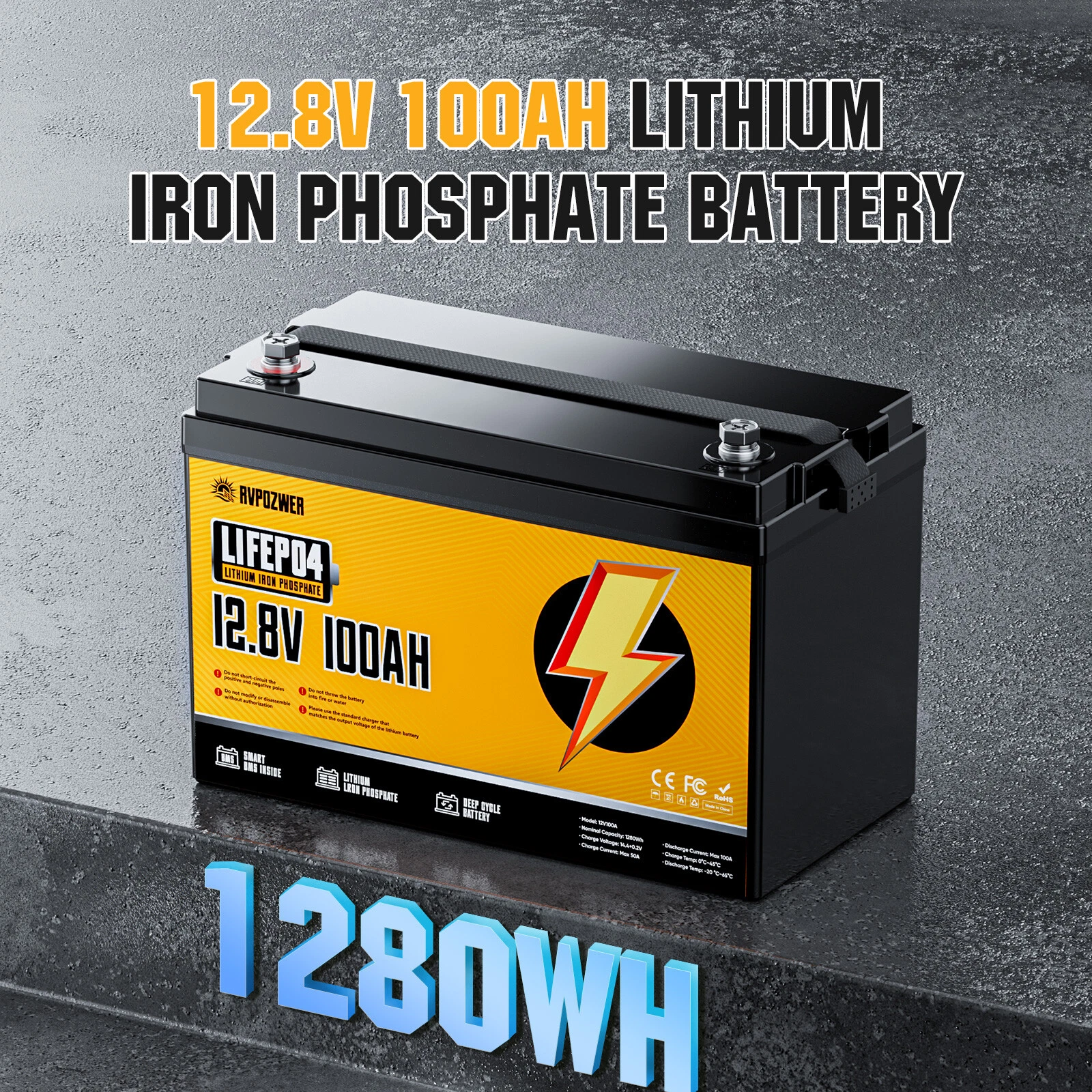 12V 100Ah LiFePO4 Battery with 100A BMS, 15000+ Deep Cycles, Lithium Battery for RV Home Marine Off-grid - Image 6