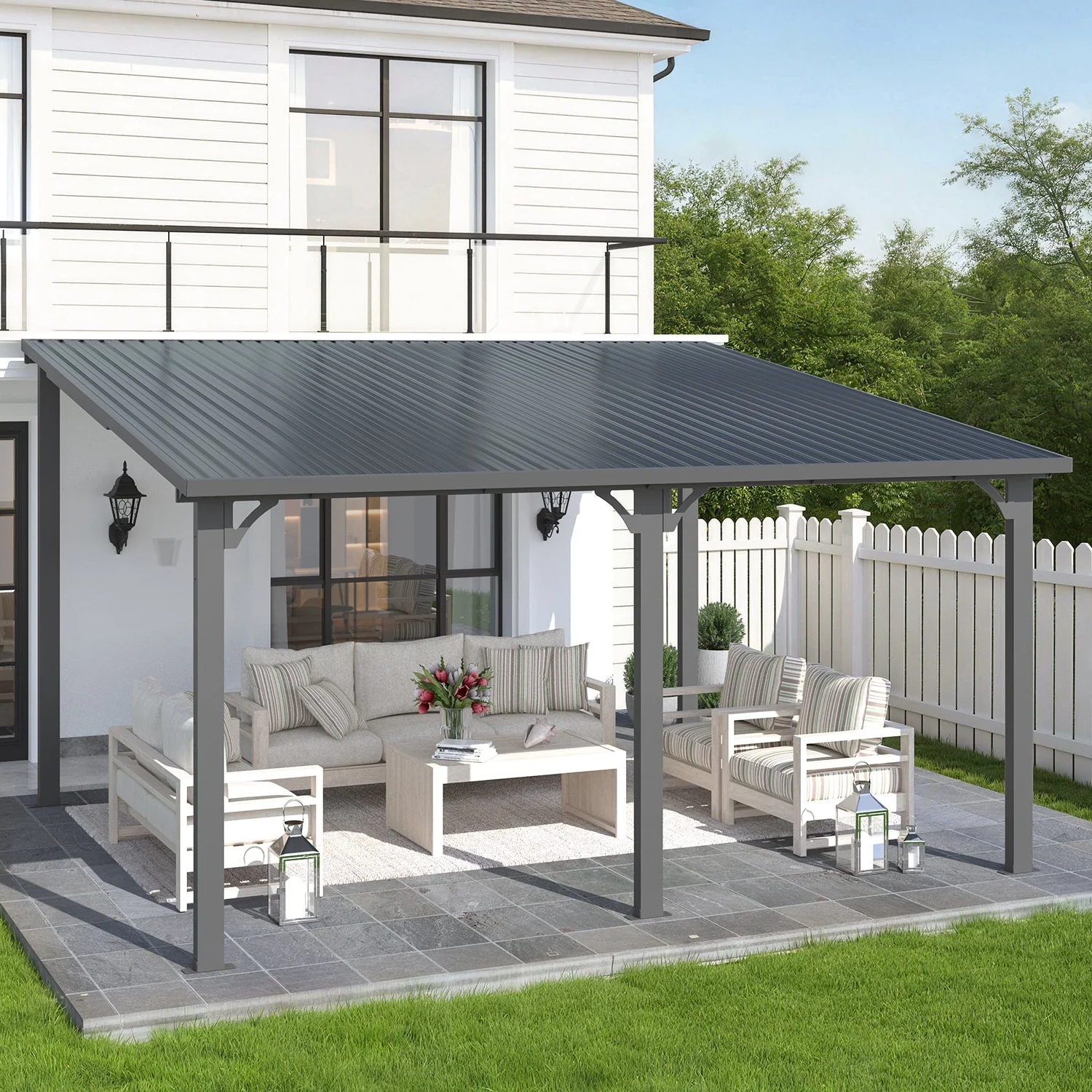 AECOJOY 14' x 12' Hardtop Gazebo Outdoor Pergola Lean to Metal Pergolas