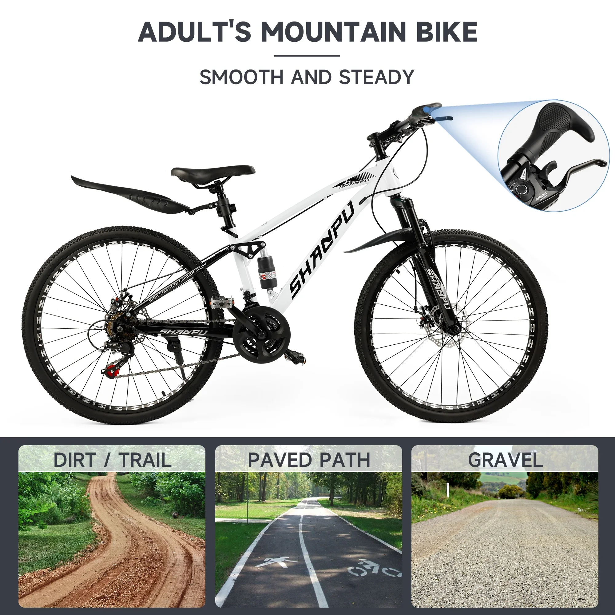 ARTUDATECH 26 Inch Wheel Full Suspension Mens Mountain Bike, Shimano 21 Speed,  Dual Disc Brake Bike for Men Womens Adult Bicycle With Bike Lock And Air Pump, orange