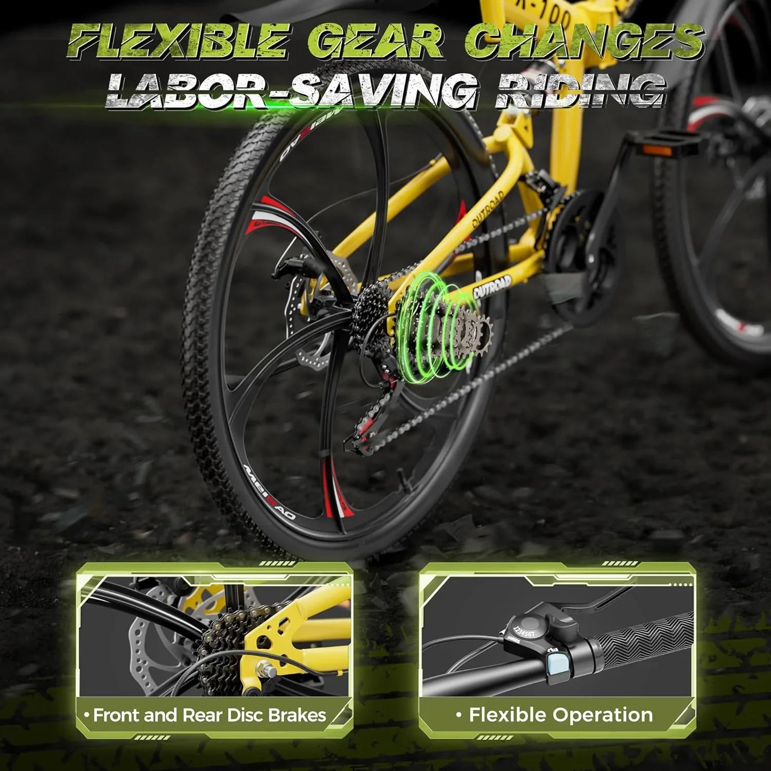 SUNCROWN 26 Inch Folding Mountain Bike, 21 Speed Full Suspension High-Carbon Steel MTB Foldable Bicycle, Dual Disc Brake Non-Slip Folding Bikes for Adults/Men/Women, Black