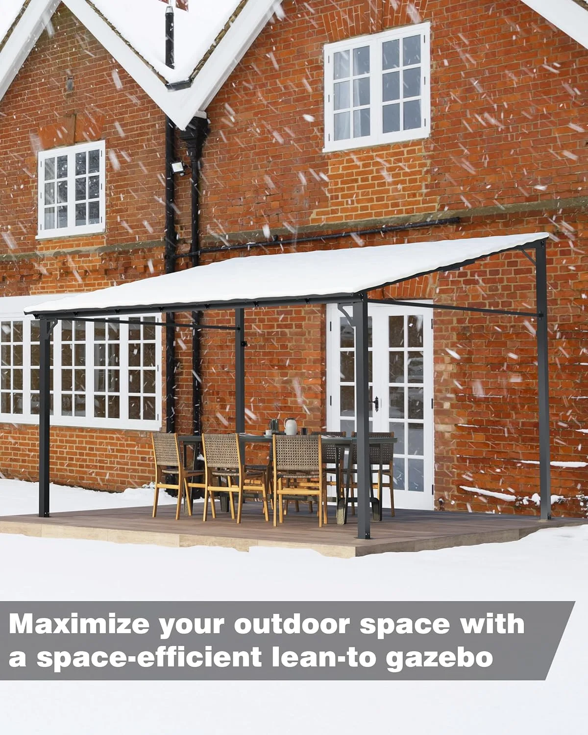 12'x20' Outdoor Hardtop Gazebo, Lean-to Pergola With Roof for Lawn Patio Deck Yard Party(12' x 20'/Grey) - Image 5