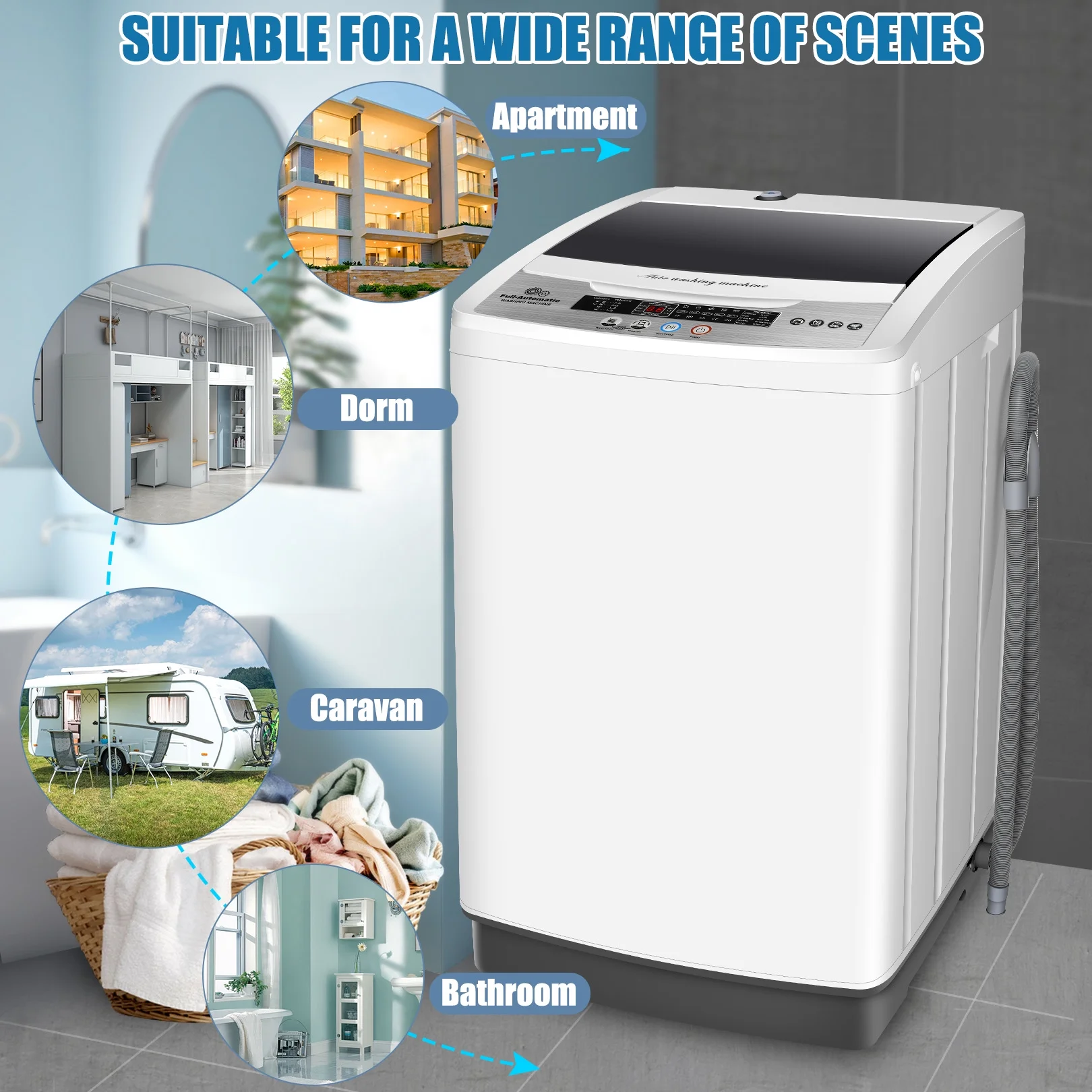 Portable Washing Machine, 17 8lbs Large Fully Automatic Laundry Washer, 10 Washing Programs 8 Water Levels Selections Machine Ideal for Apartments Dorms Families Image 7