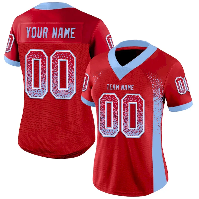 Custom Red Light Blue-White Mesh Drift Fashion rugby jersey