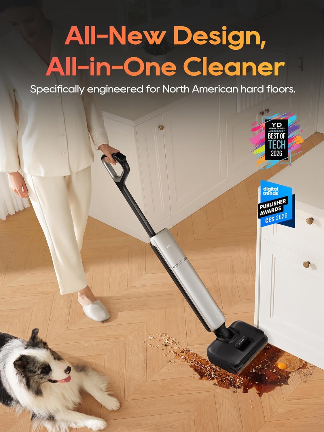 DREAME Aero Pro Wet Dry Vacuum Mop, Ultra-Slim with Hot Self-Cleaning/Self-Drying, 0 Hair Tangle Great for Pet Owner, Powerful Wet Dry Vacuum with 60min Runtime, Pick-up & Mop at The Same Time